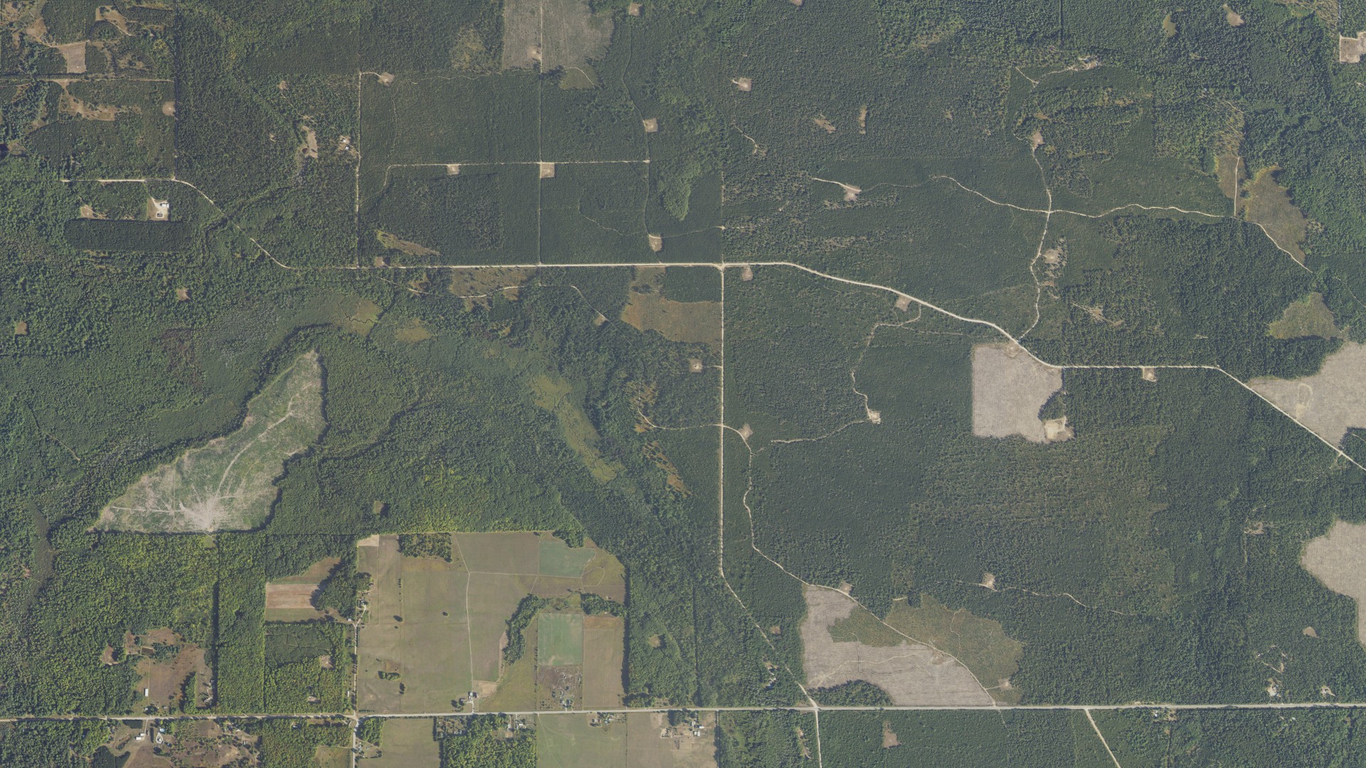 Aerial view of land around Hillman, Michigan