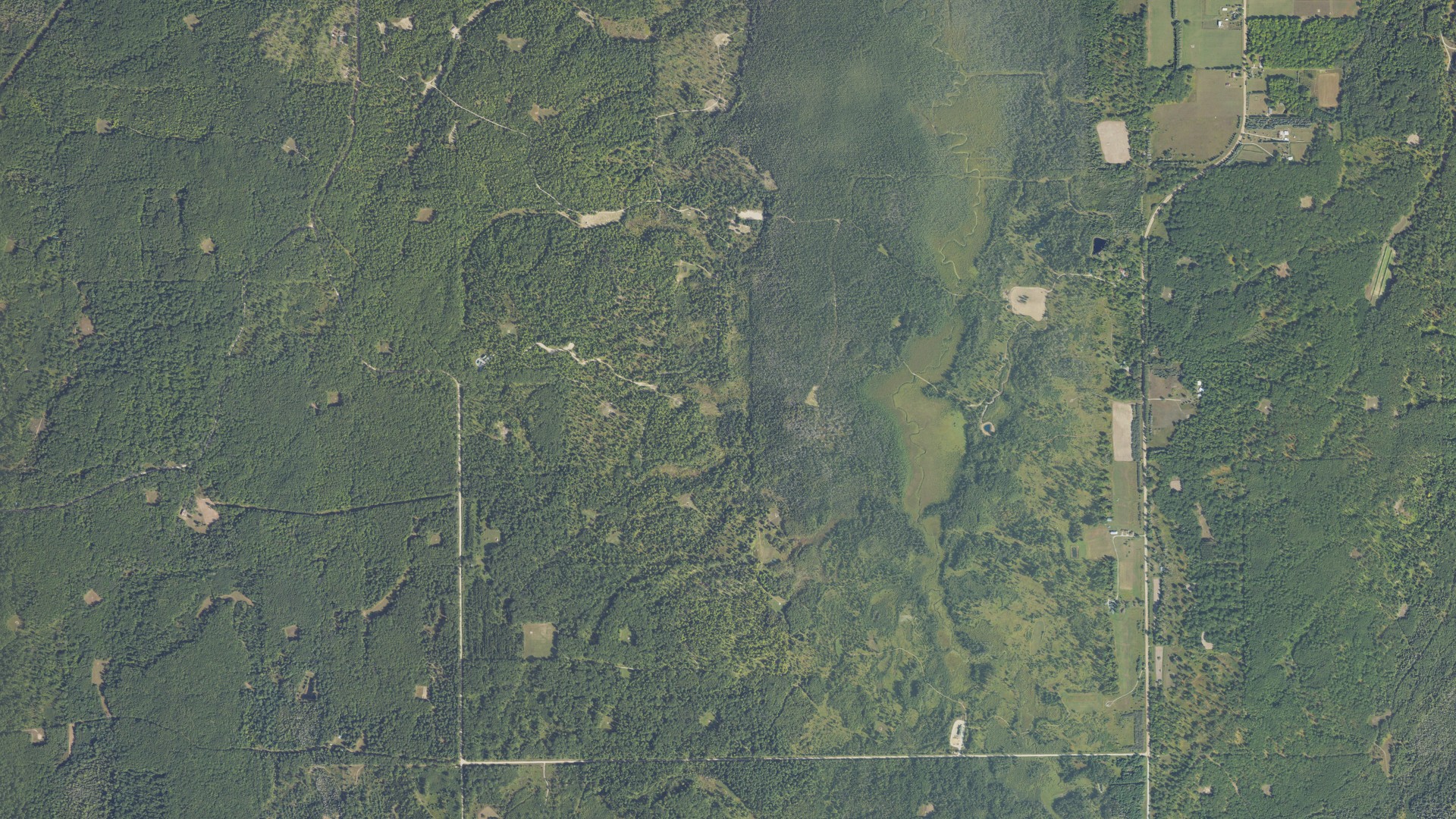 Aerial view of land around Rust, Michigan