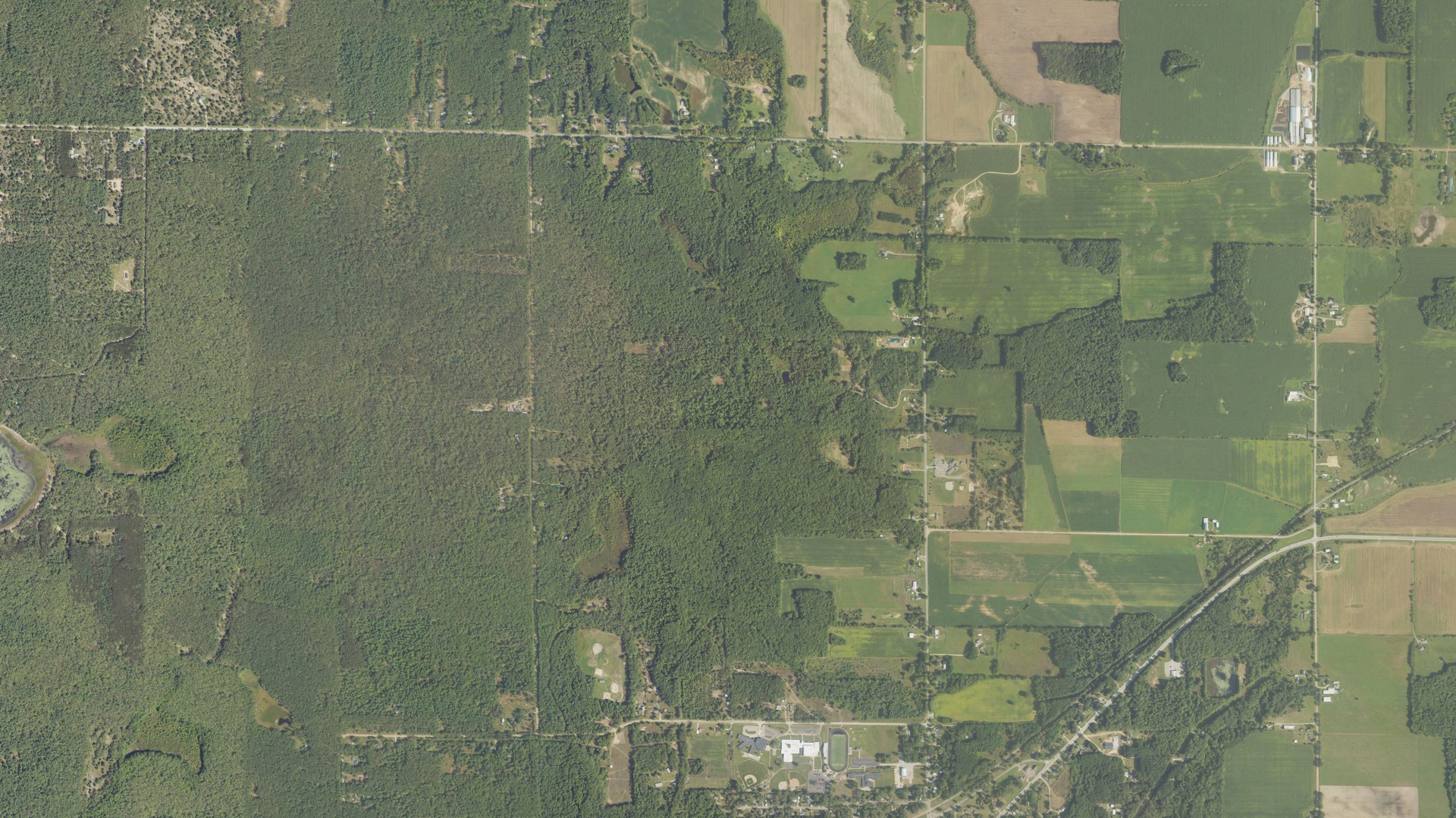 Aerial view of land around Holton, Michigan