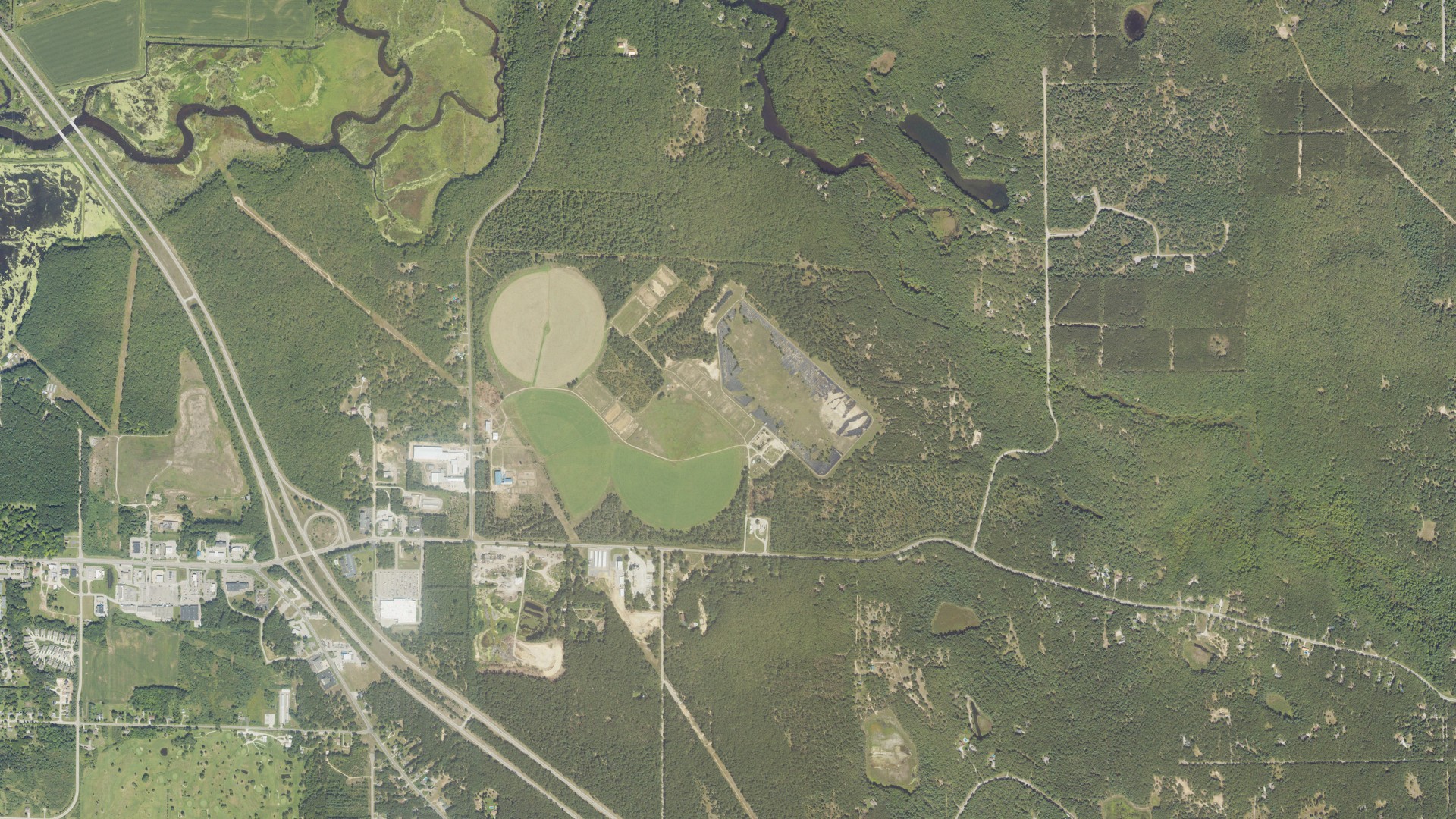 Aerial view of land around Whitehall, Michigan