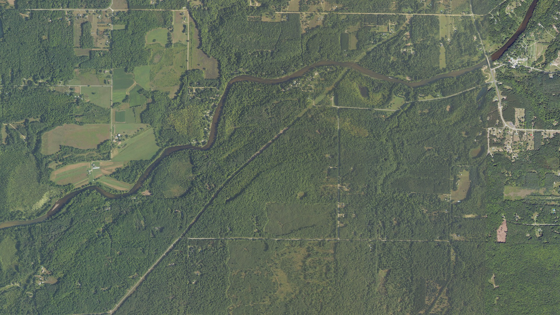 Natural-color aerial photograph of land around Bridgeton, Michigan