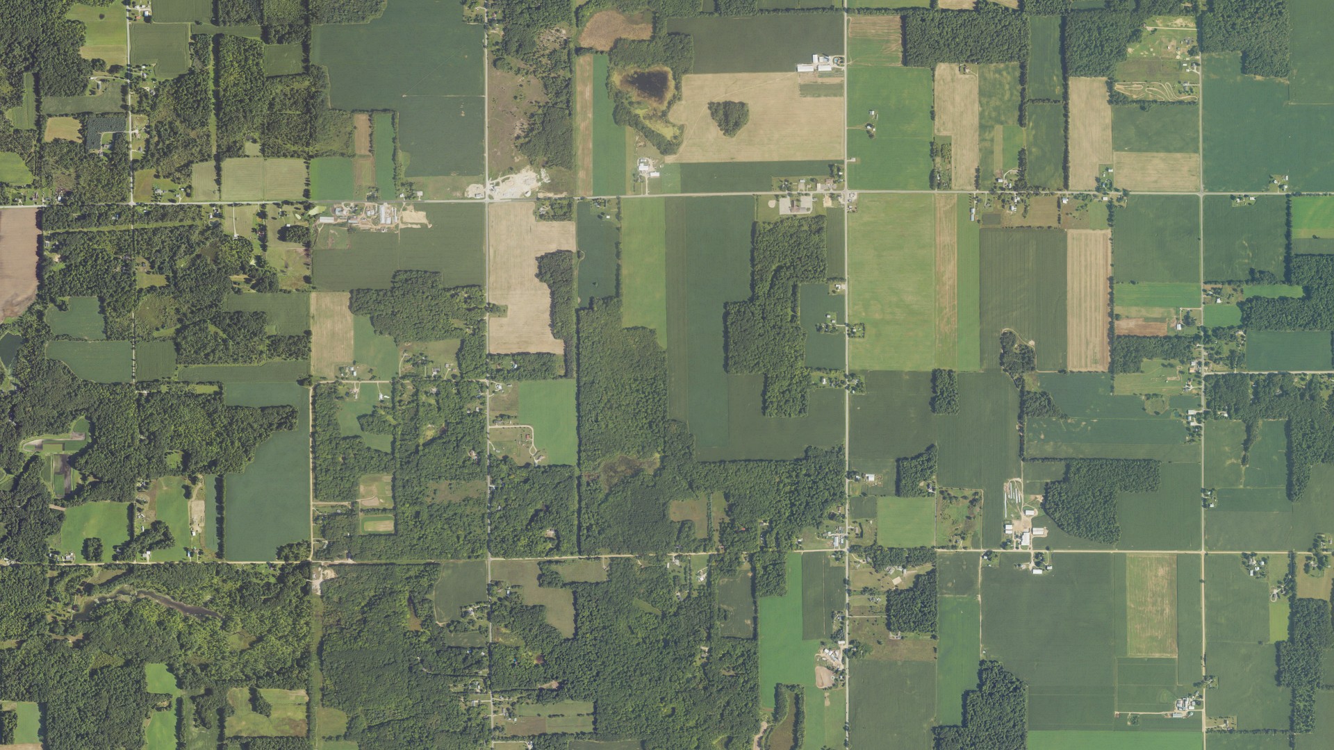 Aerial view of land around Ensley, Michigan