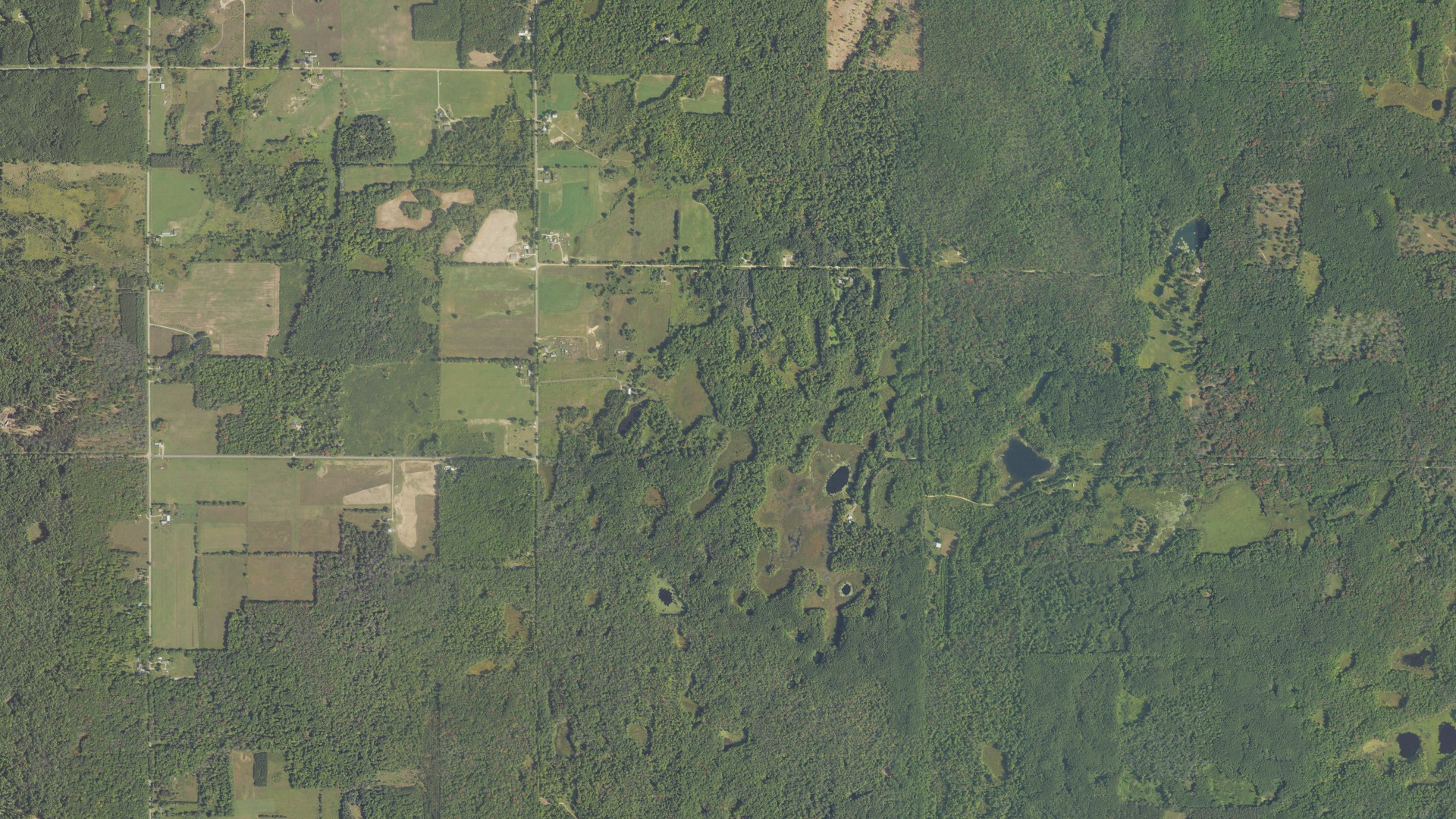 Aerial view of land around Goodwell, Michigan