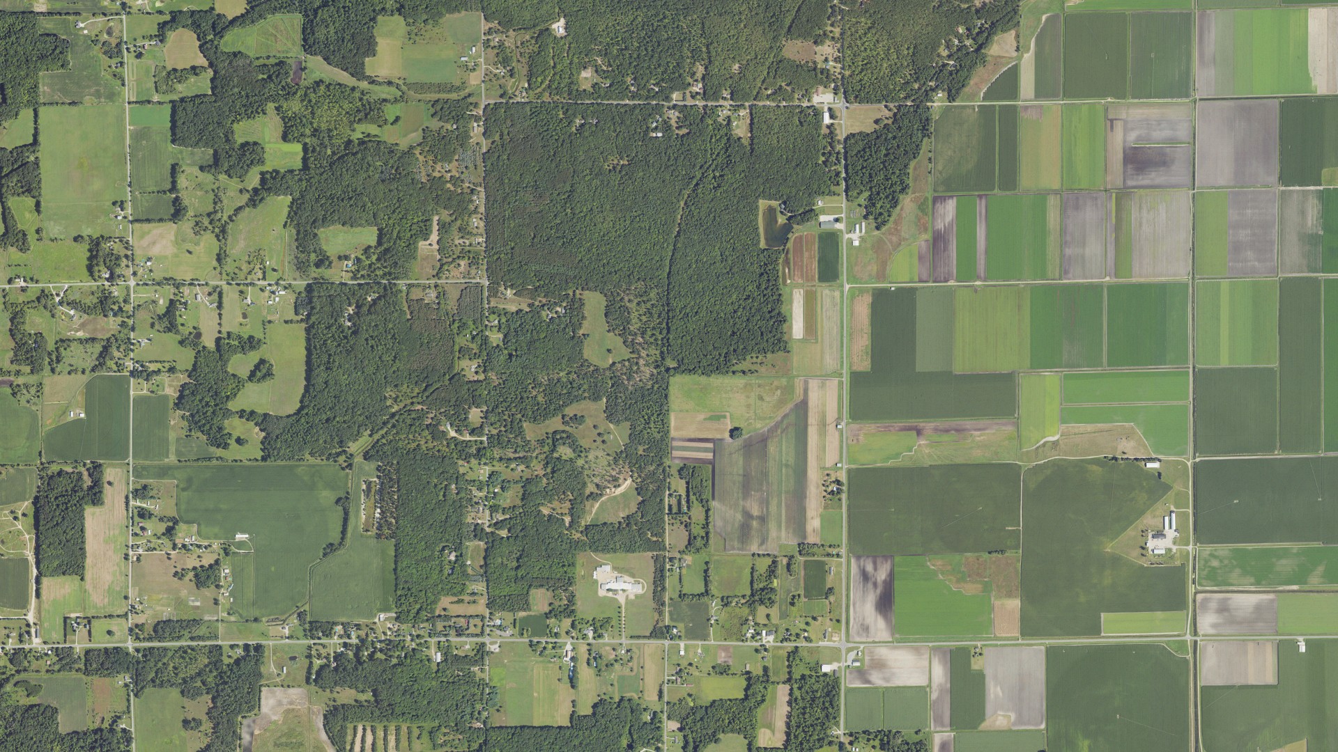 Aerial view of land around Grant, Michigan