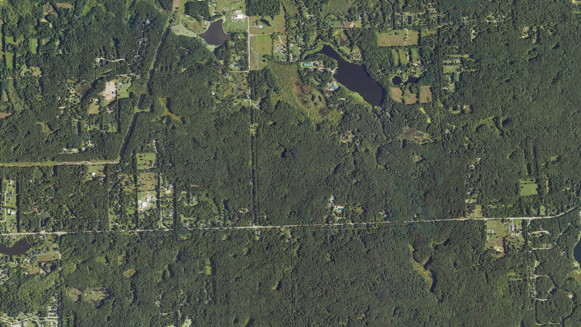 Aerial view of land around Groveland, Michigan