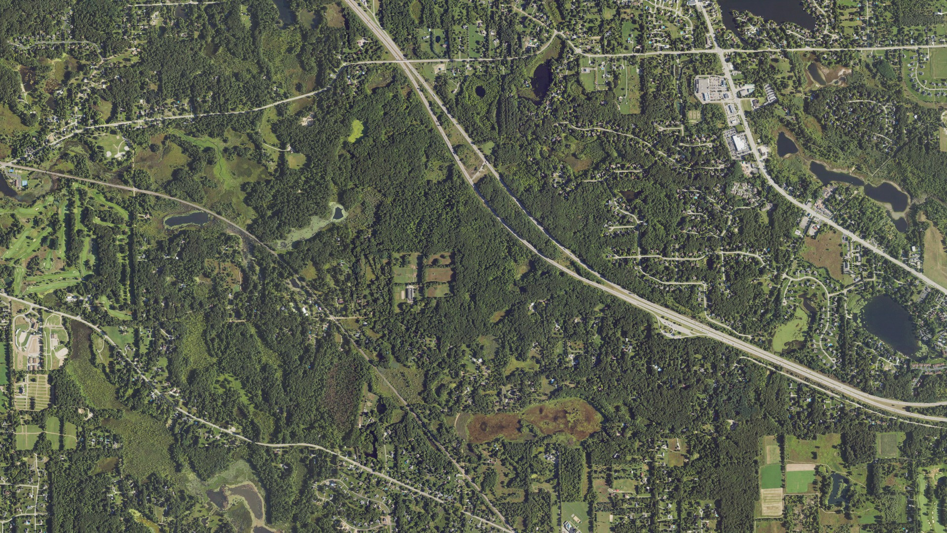 Aerial view of land around Springfield charter, Michigan