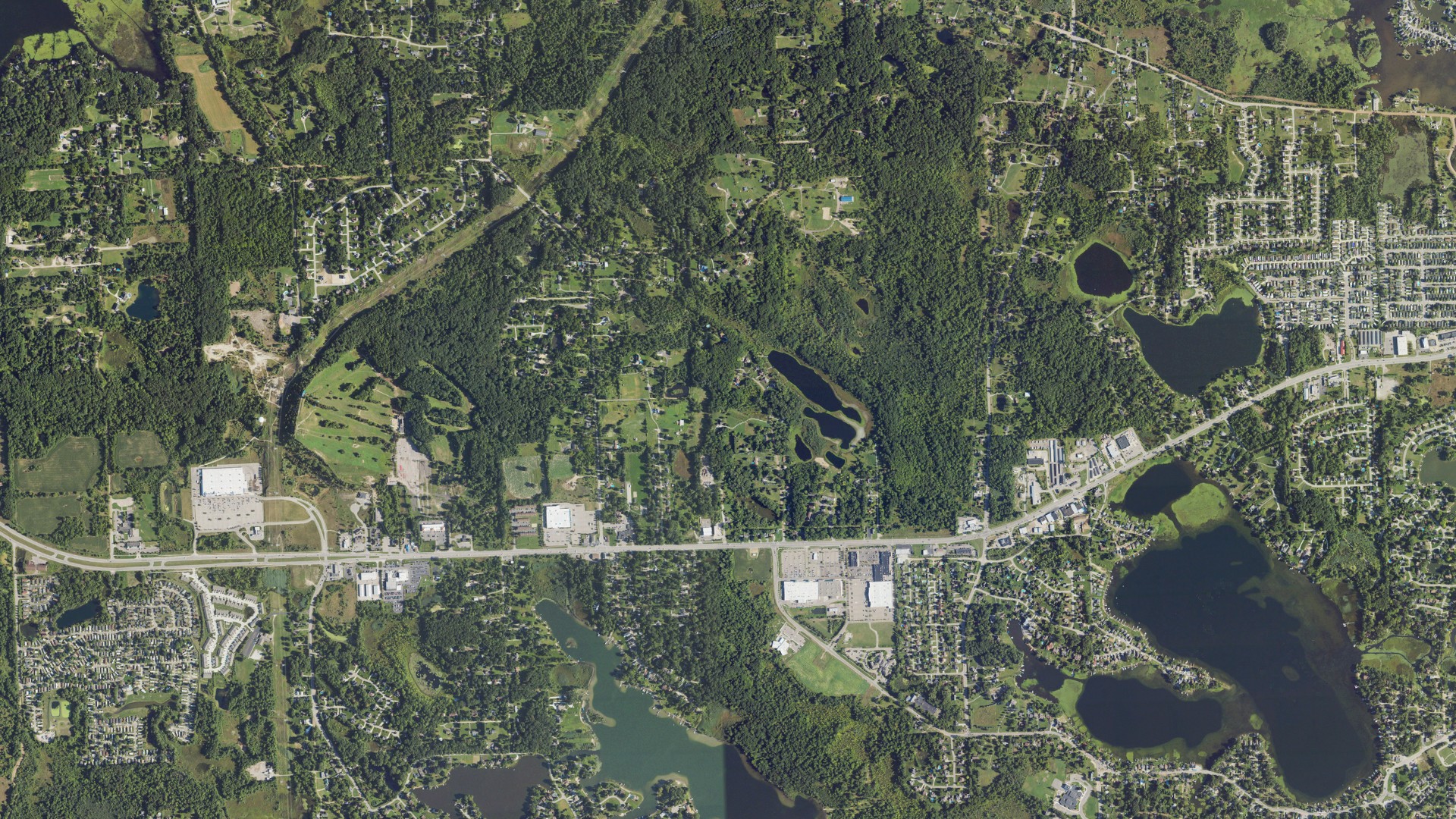 Natural-color aerial photograph of land around White Lake charter, Michigan