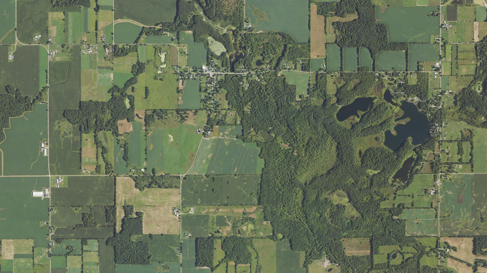 Natural-color aerial photograph of land around Cambria, Michigan