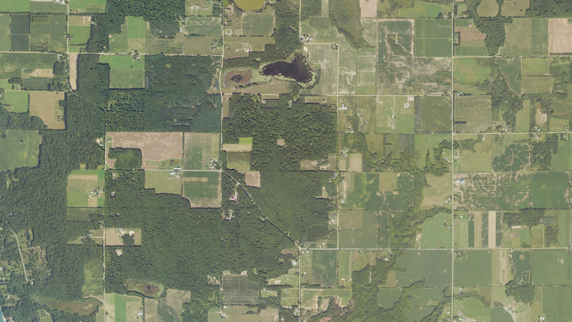 Natural-color aerial photograph of land around Claybanks, Michigan