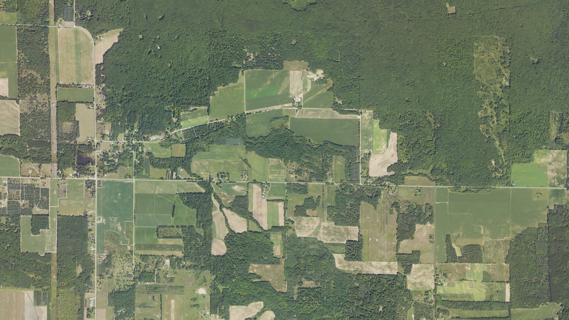 Aerial view of land around Crystal, Michigan