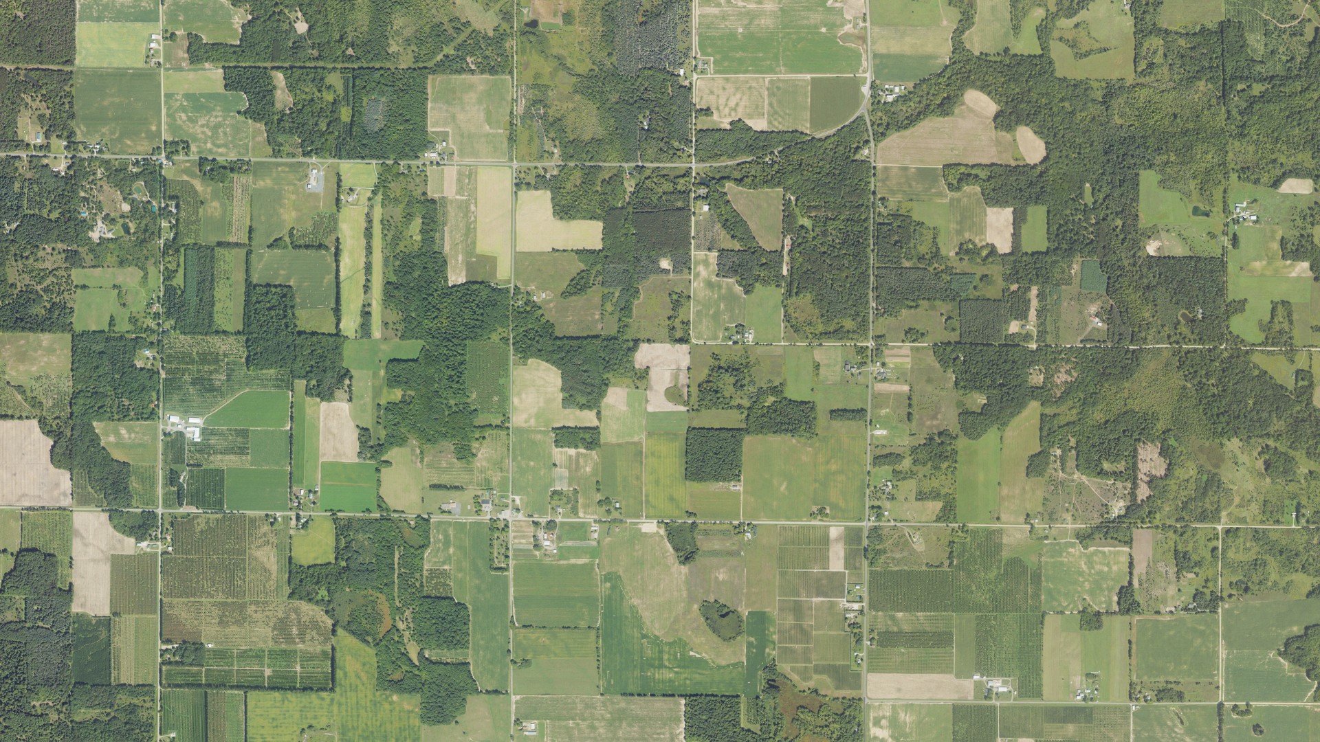 Aerial view of land around Elbridge, Michigan