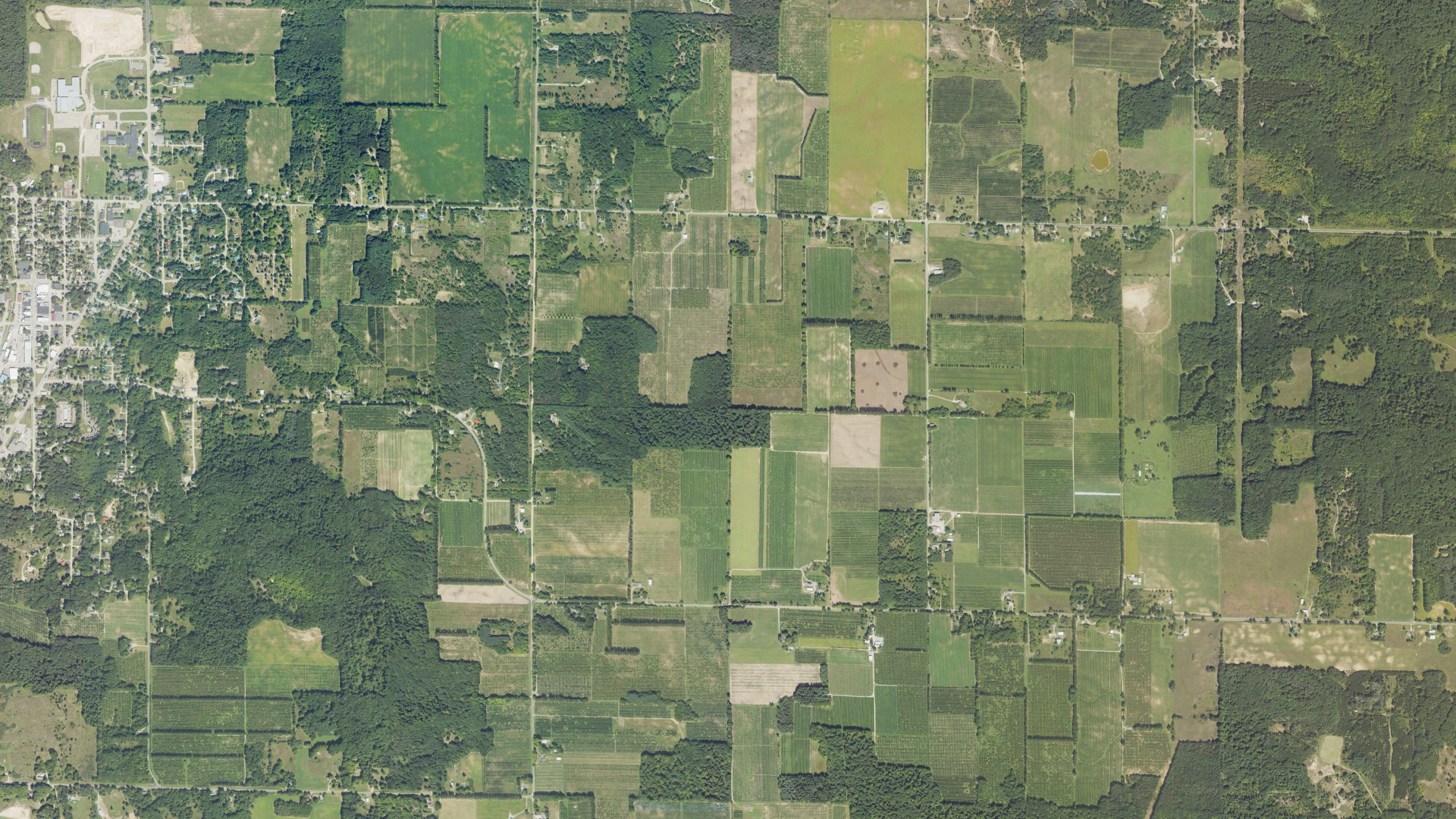 Aerial view of land around Shelby, Michigan