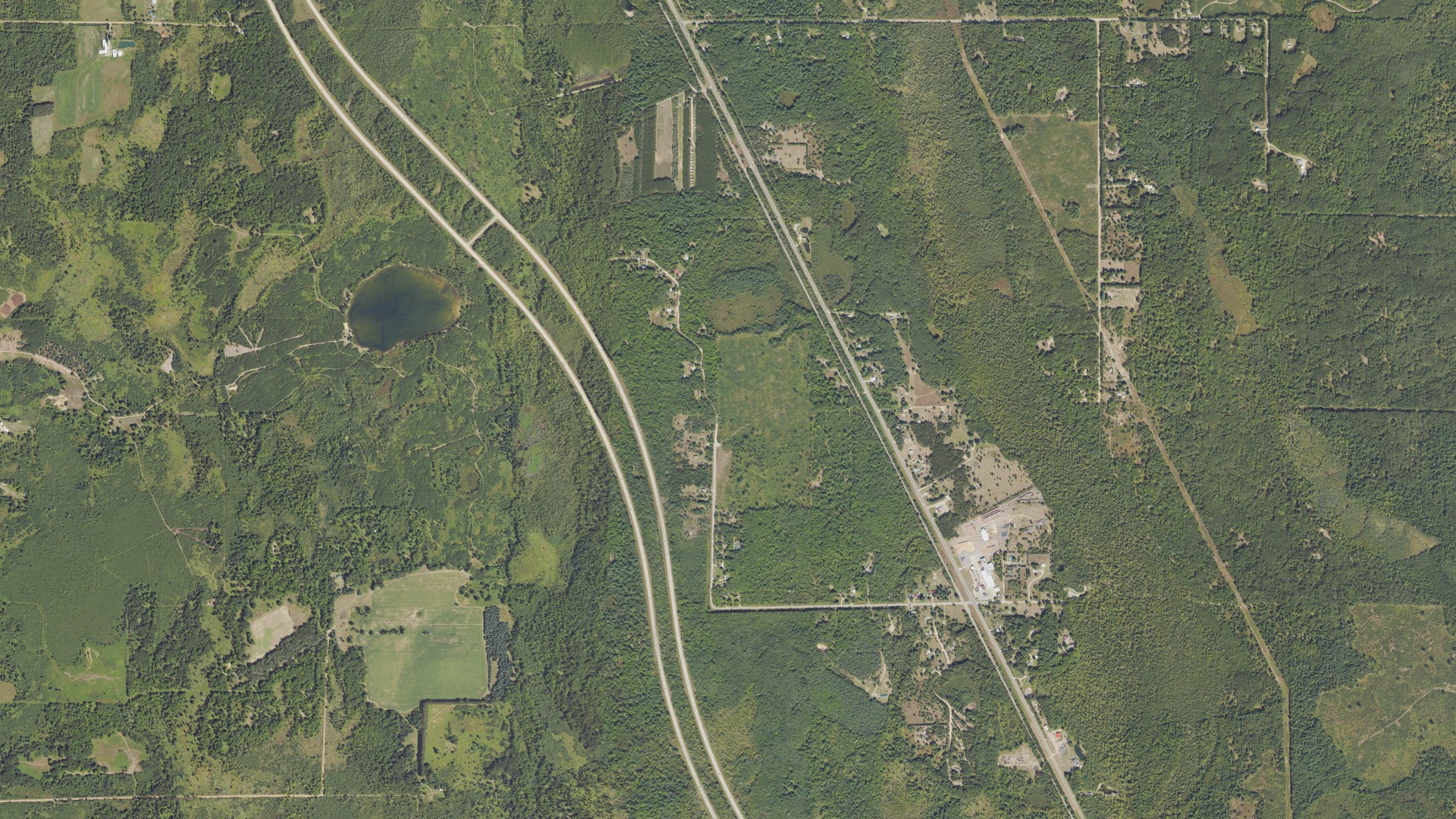 Aerial view of land around Horton, Michigan
