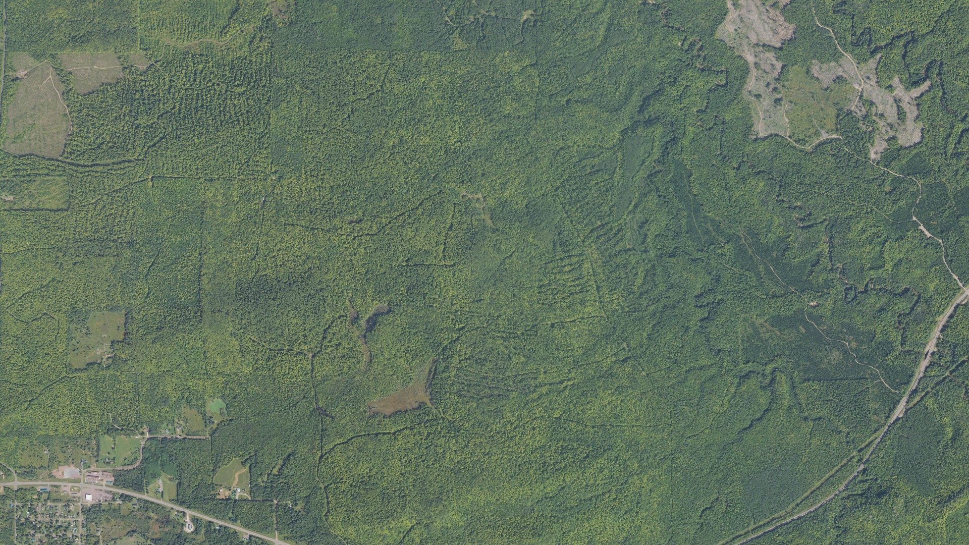 Aerial view of land around Greenland, Michigan