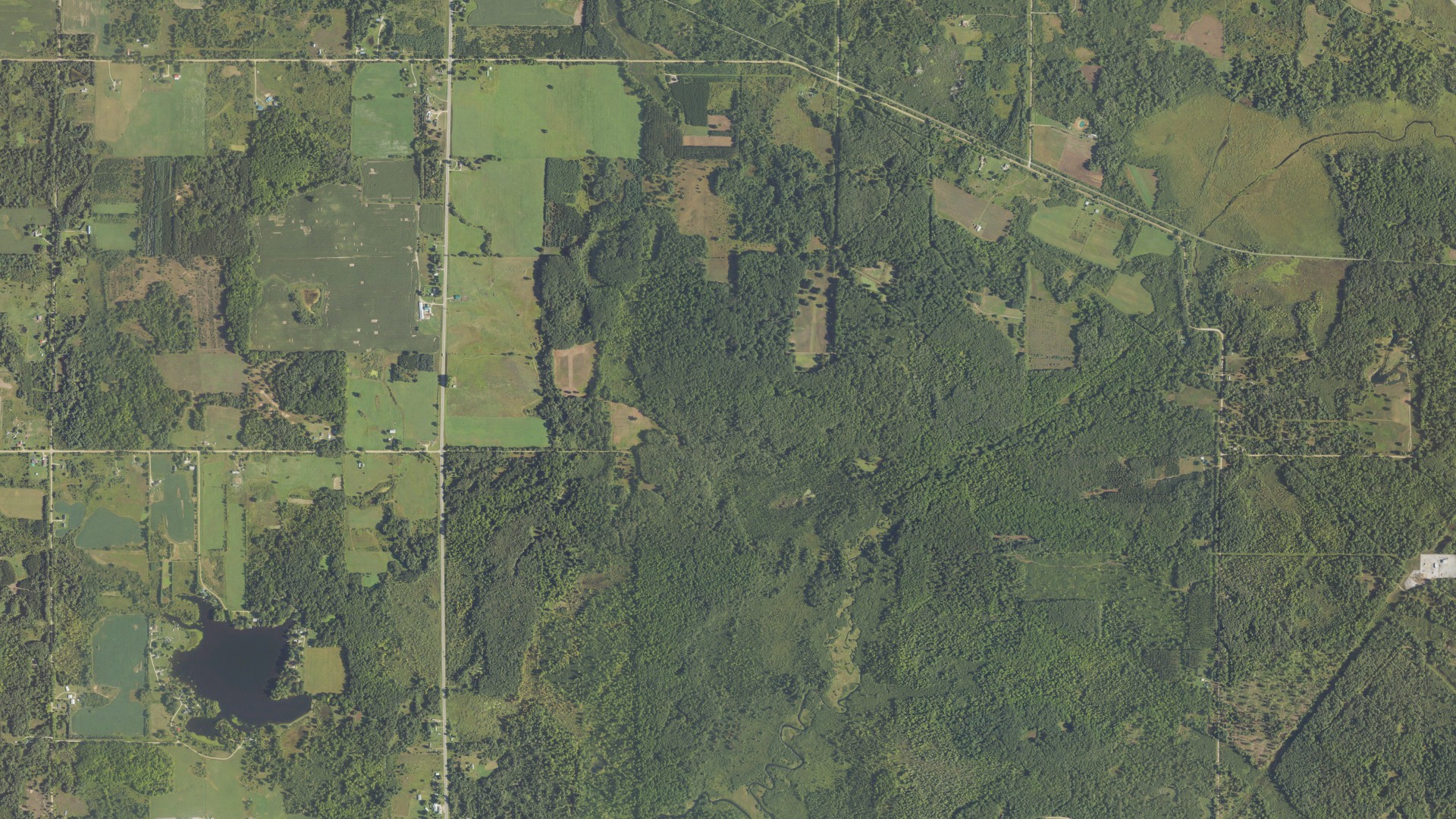 Aerial view of land around Orient, Michigan