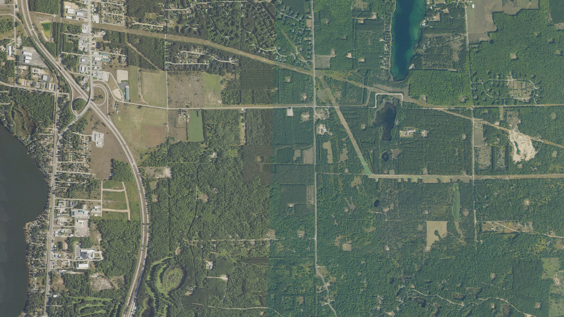 Natural-color aerial photograph of land around Bagley, Michigan