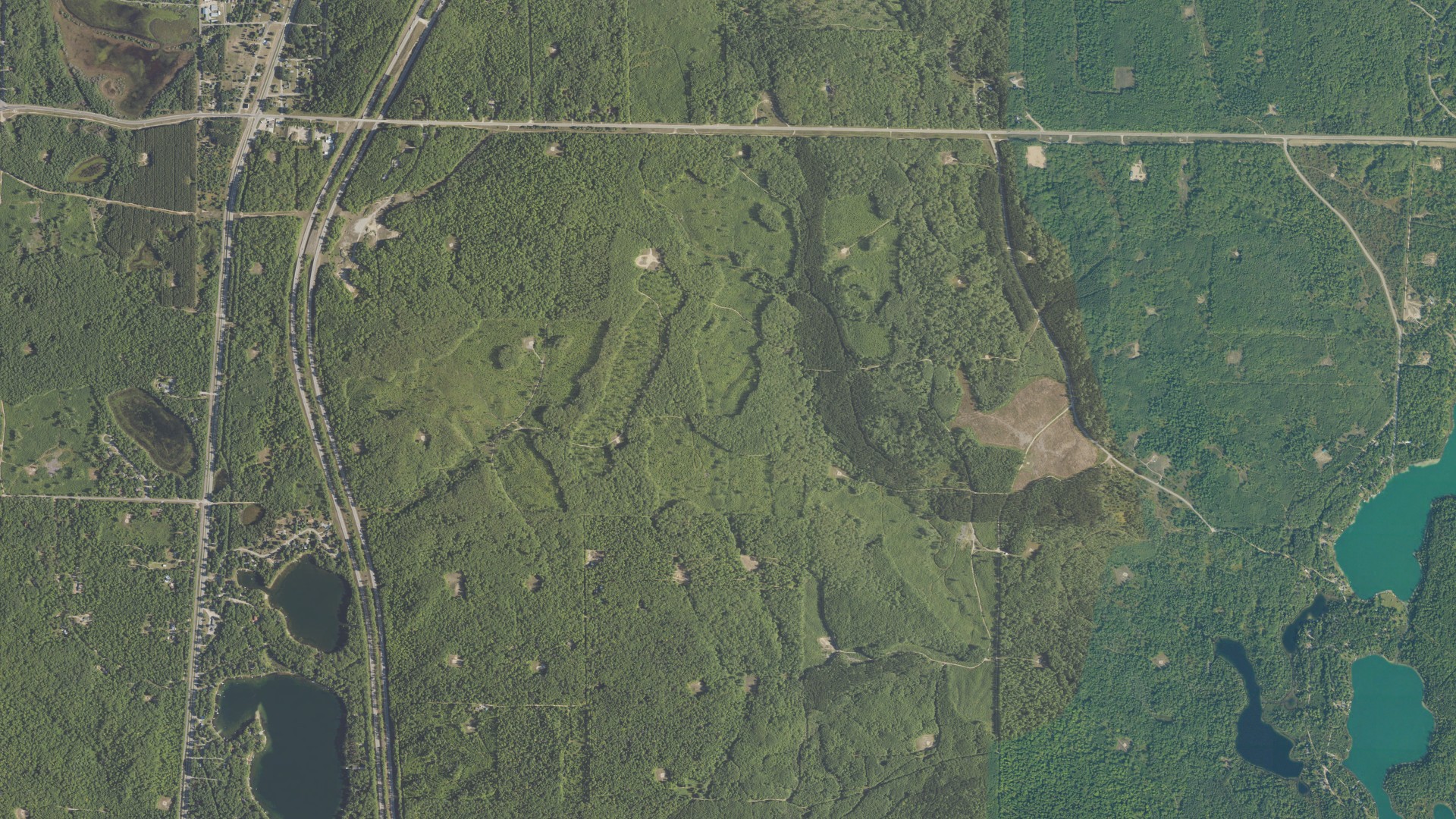 Aerial view of land around Otsego Lake, Michigan