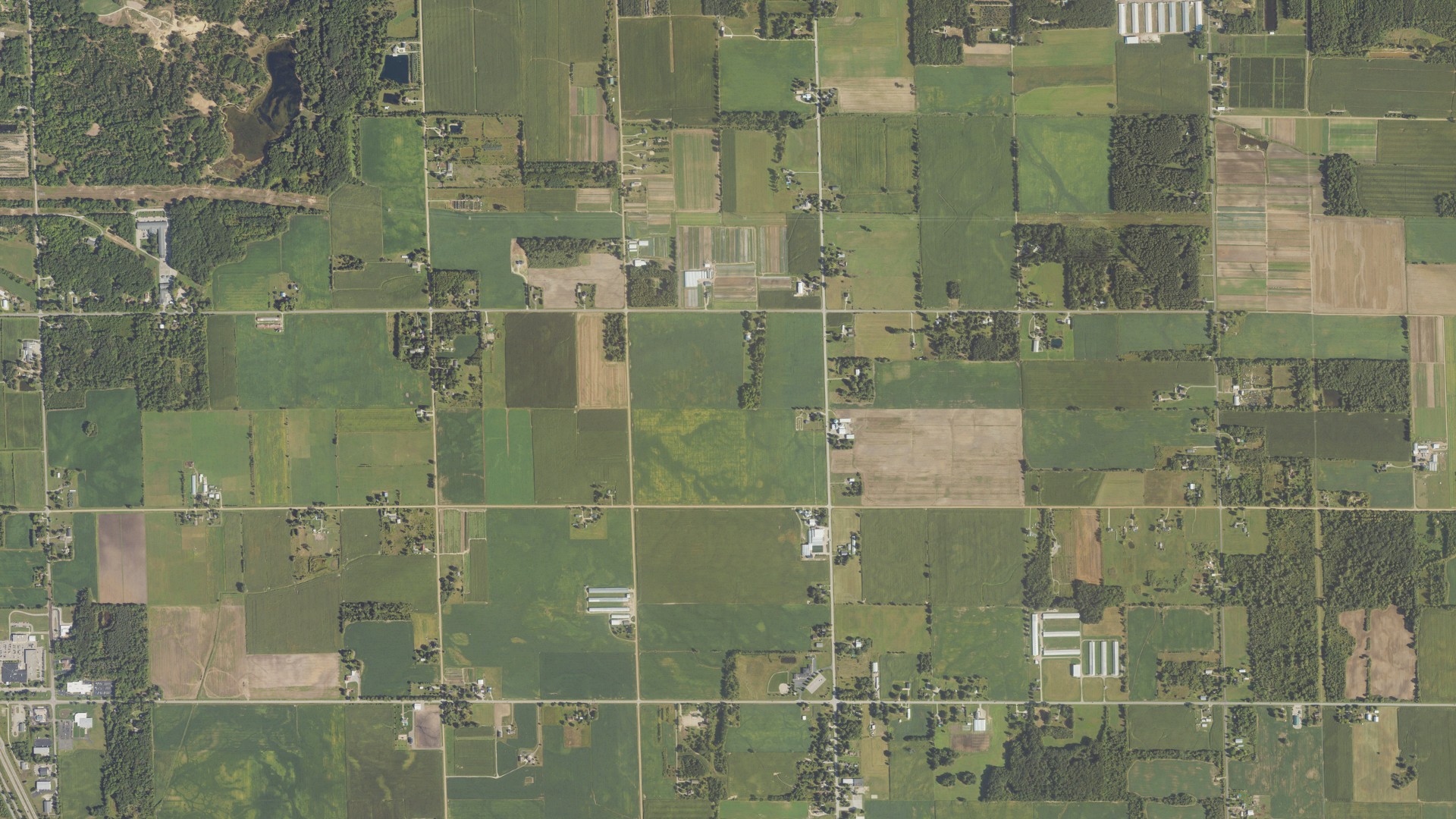 Aerial view of land around Olive, Michigan
