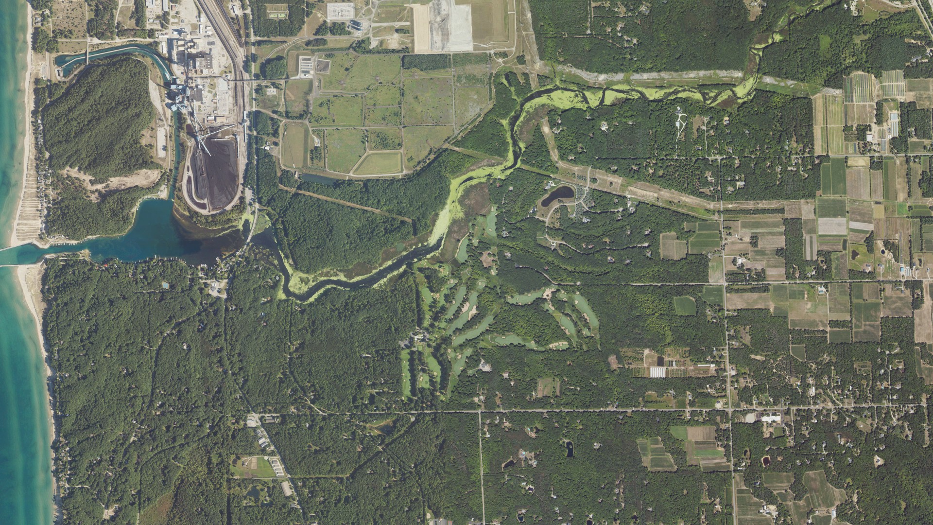 Aerial view of land around Port Sheldon, Michigan