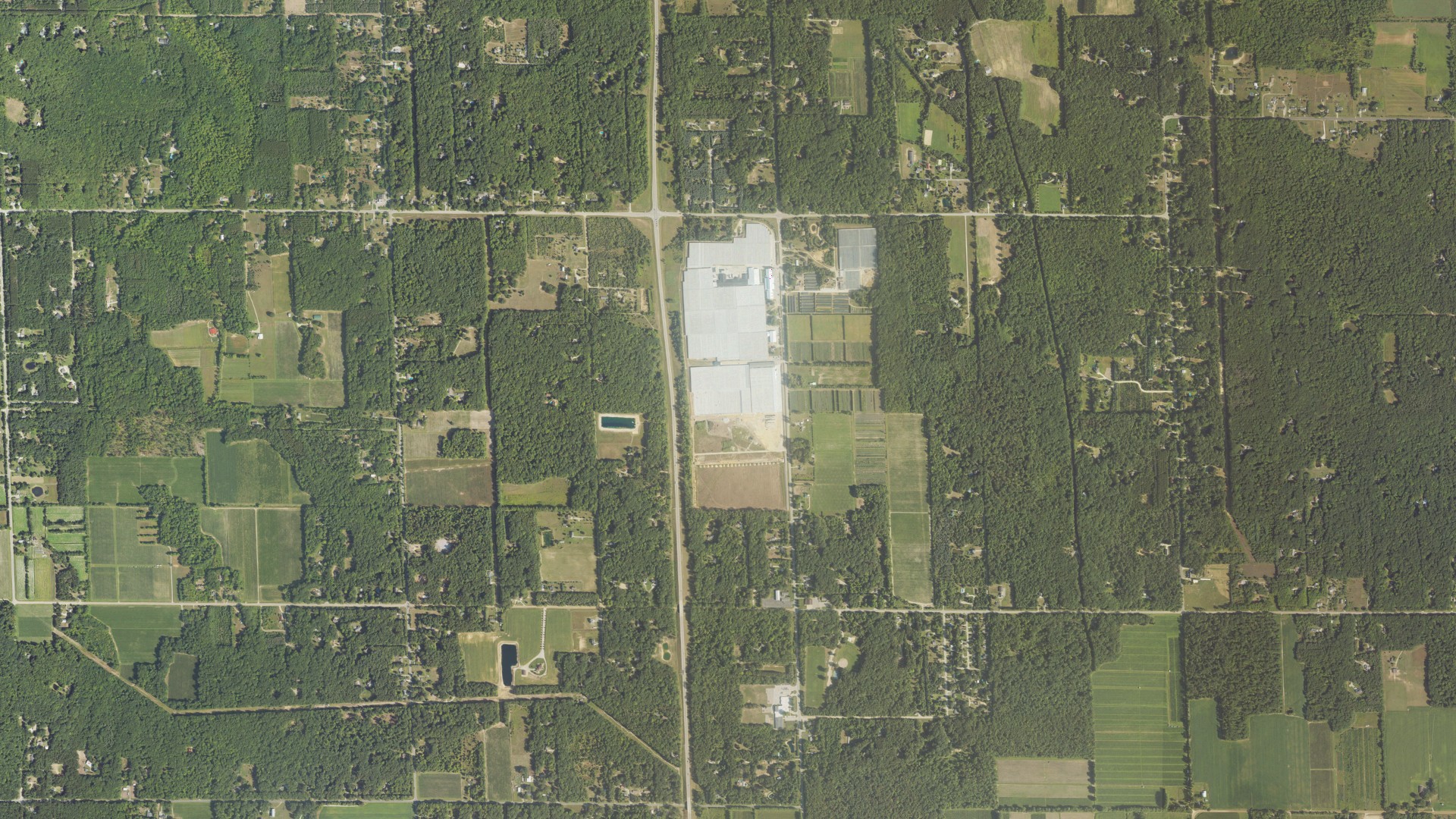 Aerial view of land around Robinson, Michigan