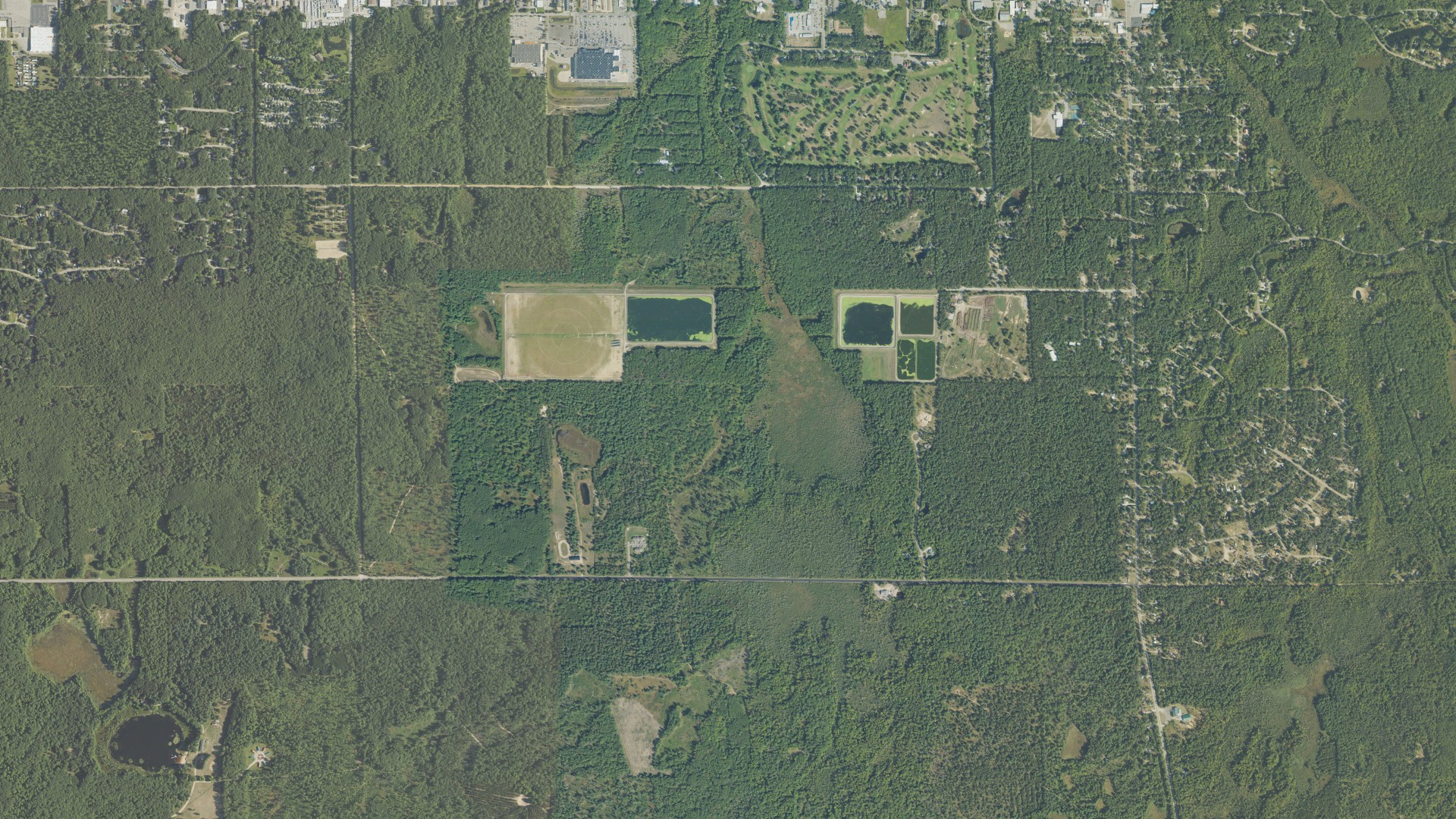 Aerial view of land around Denton, Michigan