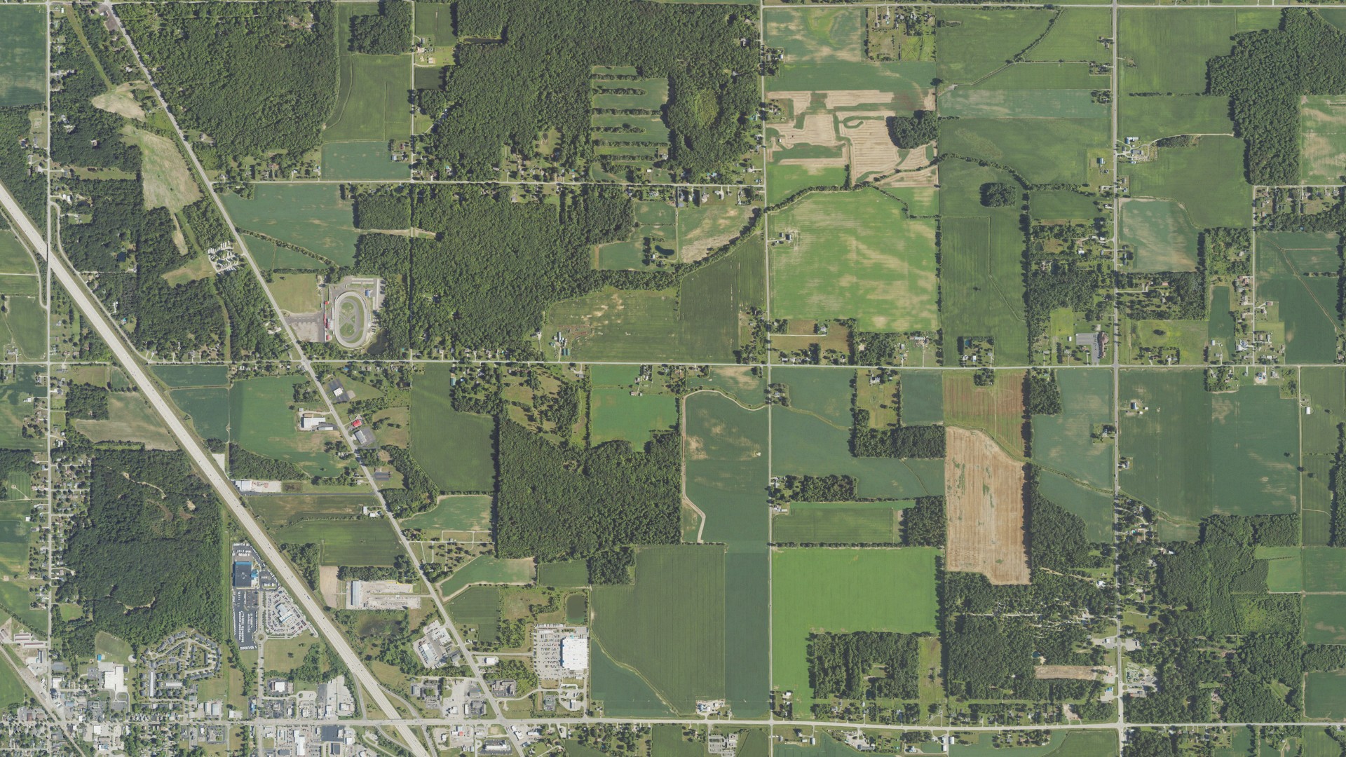 Aerial view of land around Birch Run, Michigan