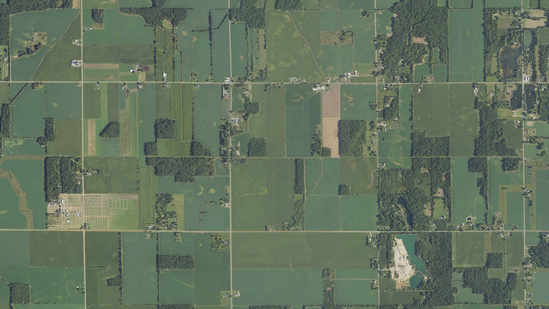 Aerial view of land around Brady, Michigan