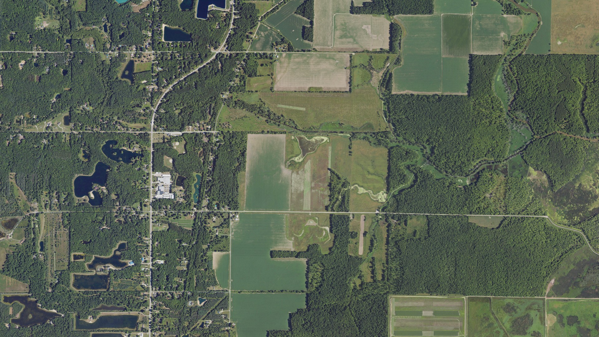 Aerial view of land around Swan Creek, Michigan