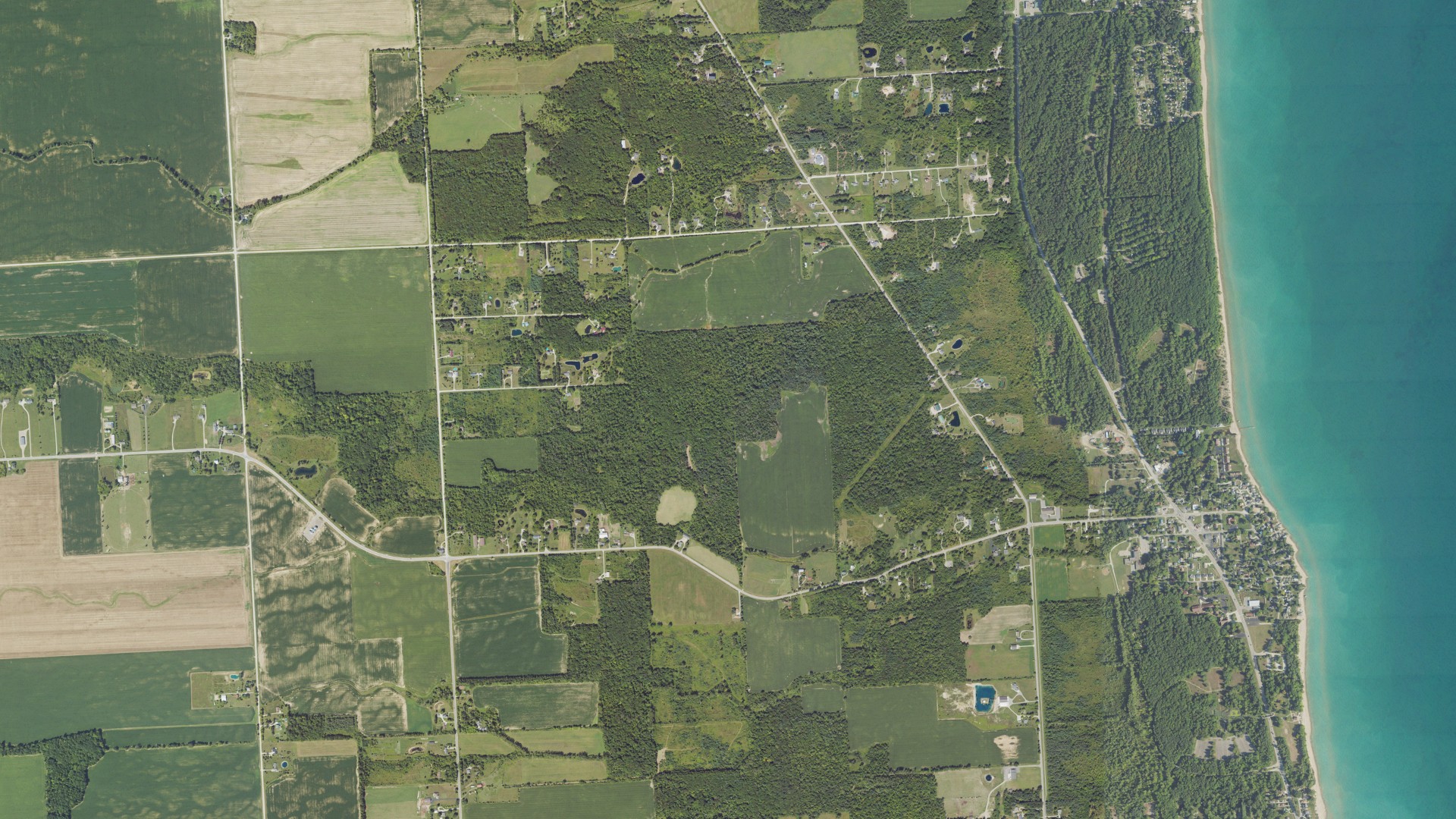 Aerial view of land around Burtchville, Michigan