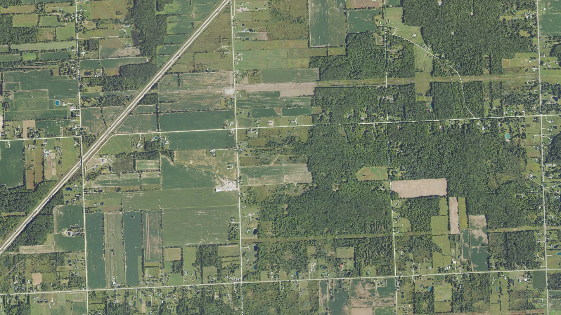 Aerial view of land around Casco, Michigan