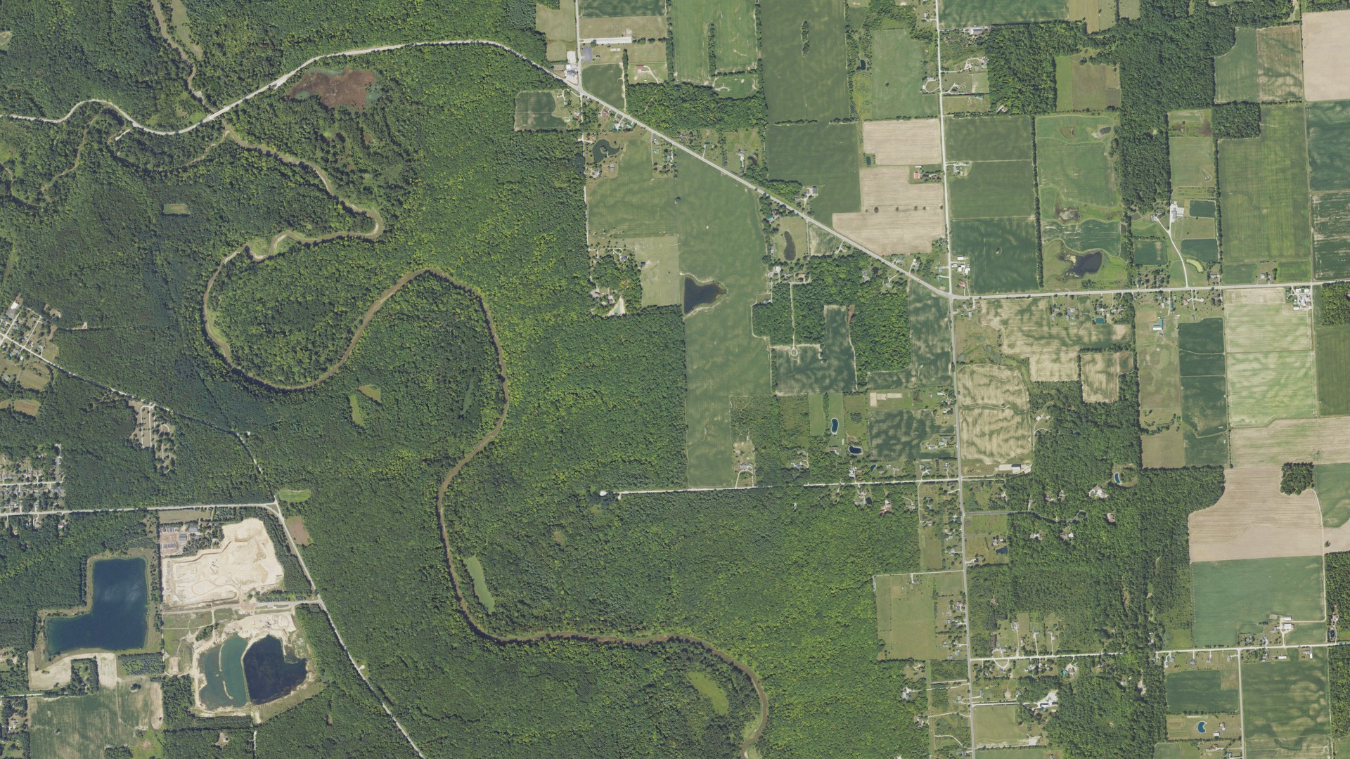Aerial view of land around Clyde, Michigan