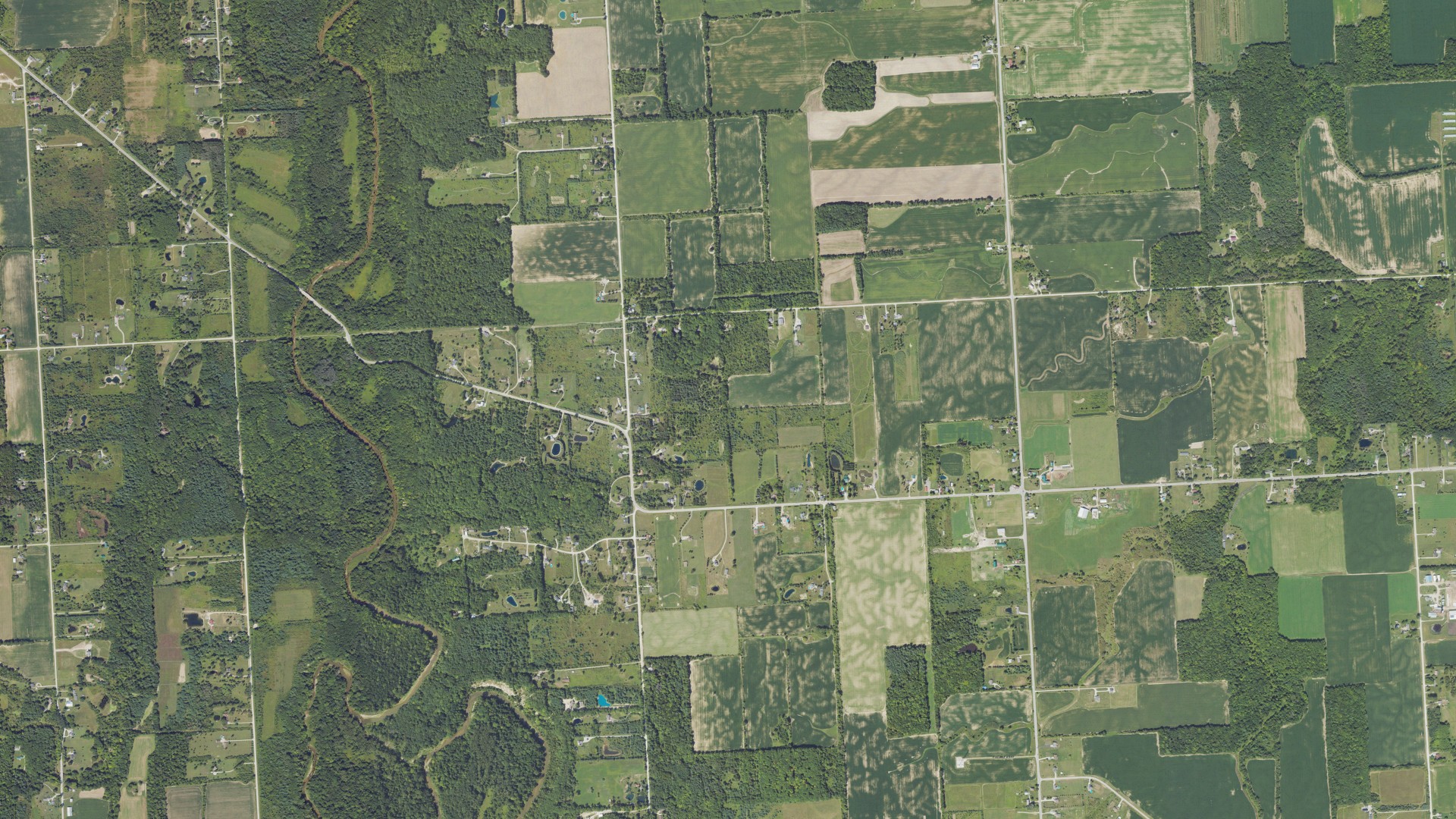 Natural-color aerial photograph of land around Grant, Michigan