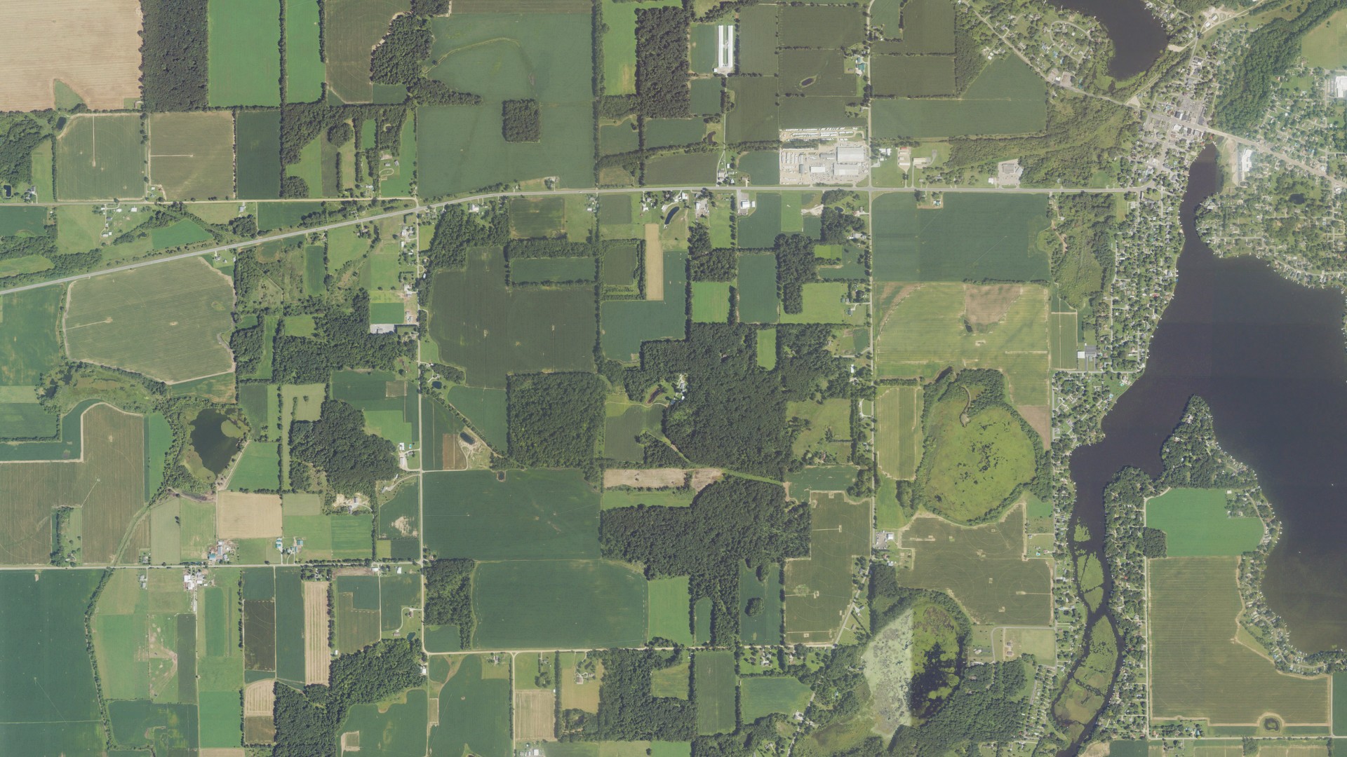 Aerial view of land around Colon, Michigan