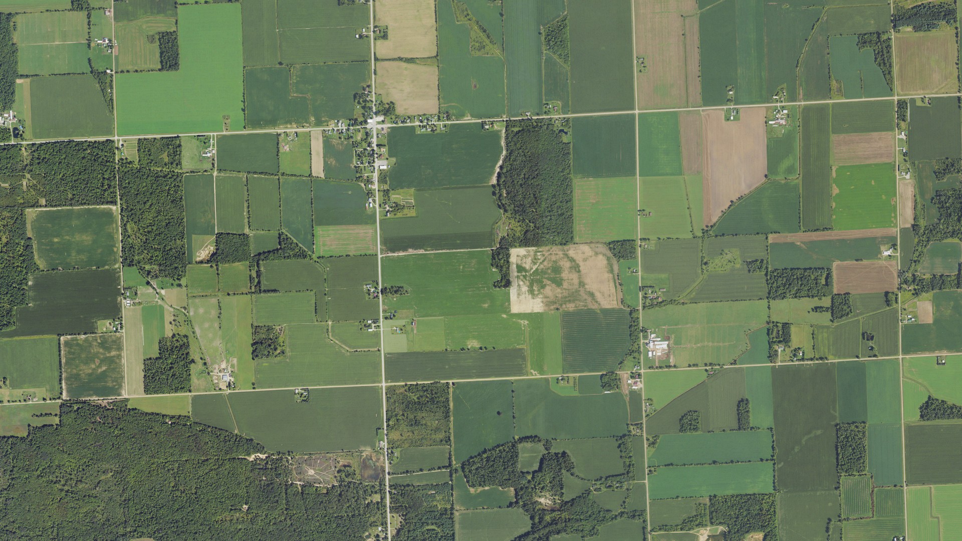 Aerial view of land around Argyle, Michigan