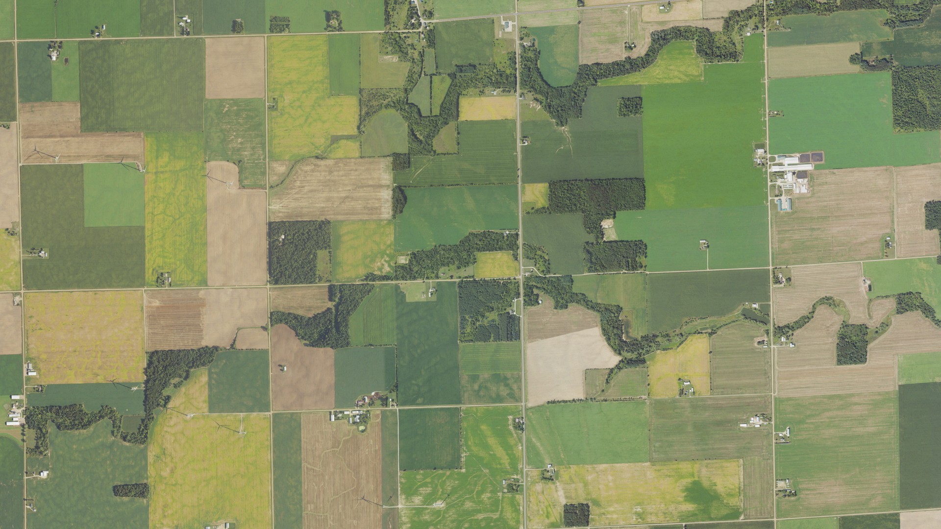 Aerial view of land around Delaware, Michigan