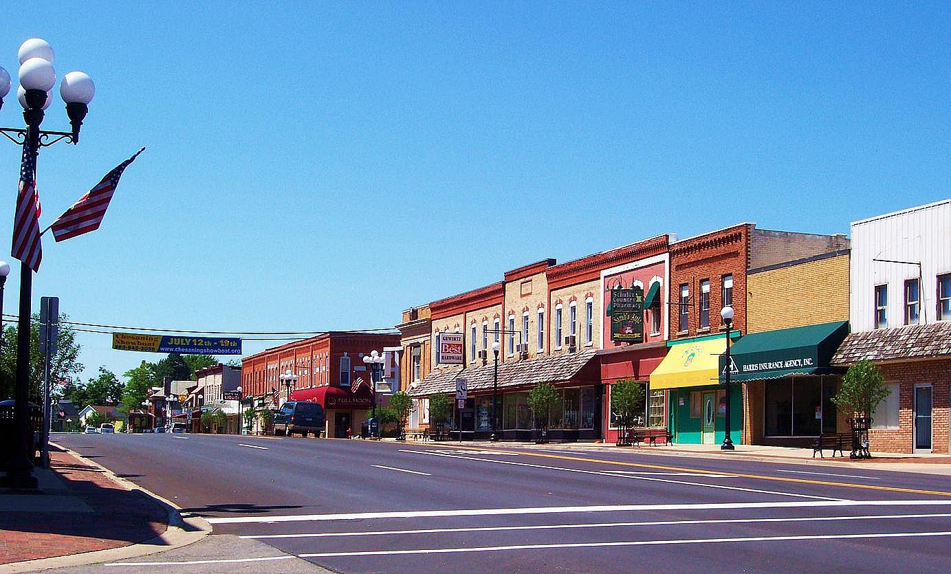 Downtown streets in Chesaning, Michigan