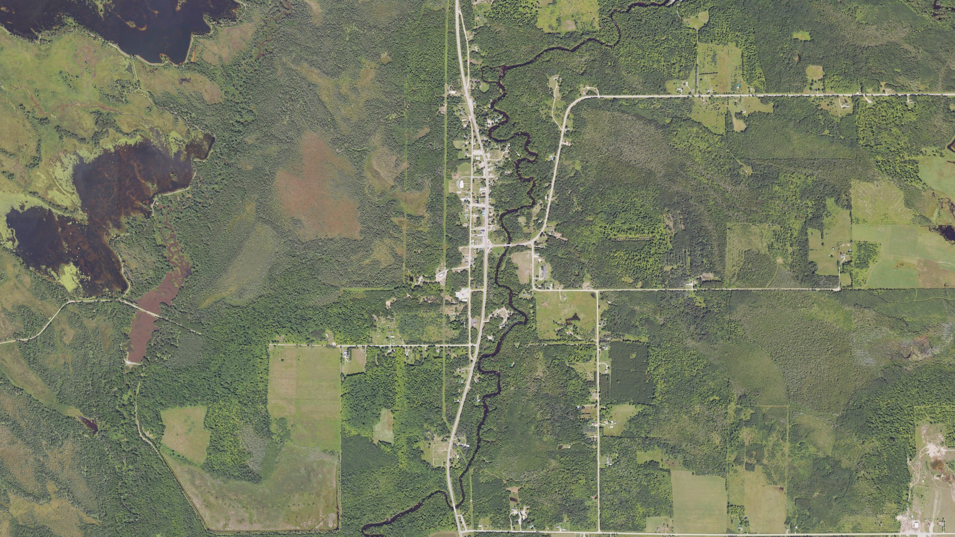 Aerial view of land around Germfask, Michigan