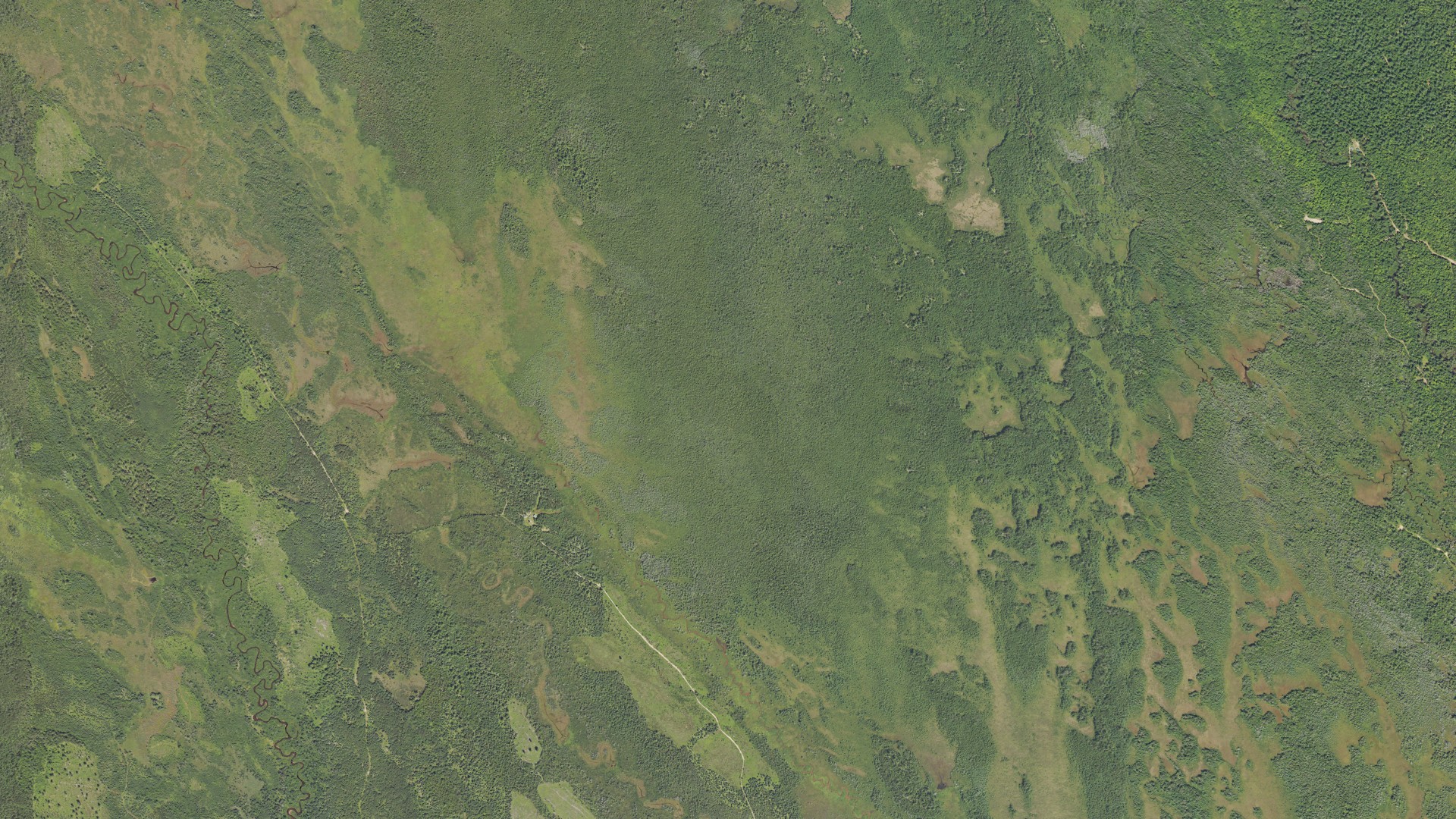 Natural-color aerial photograph of land around Hiawatha, Michigan