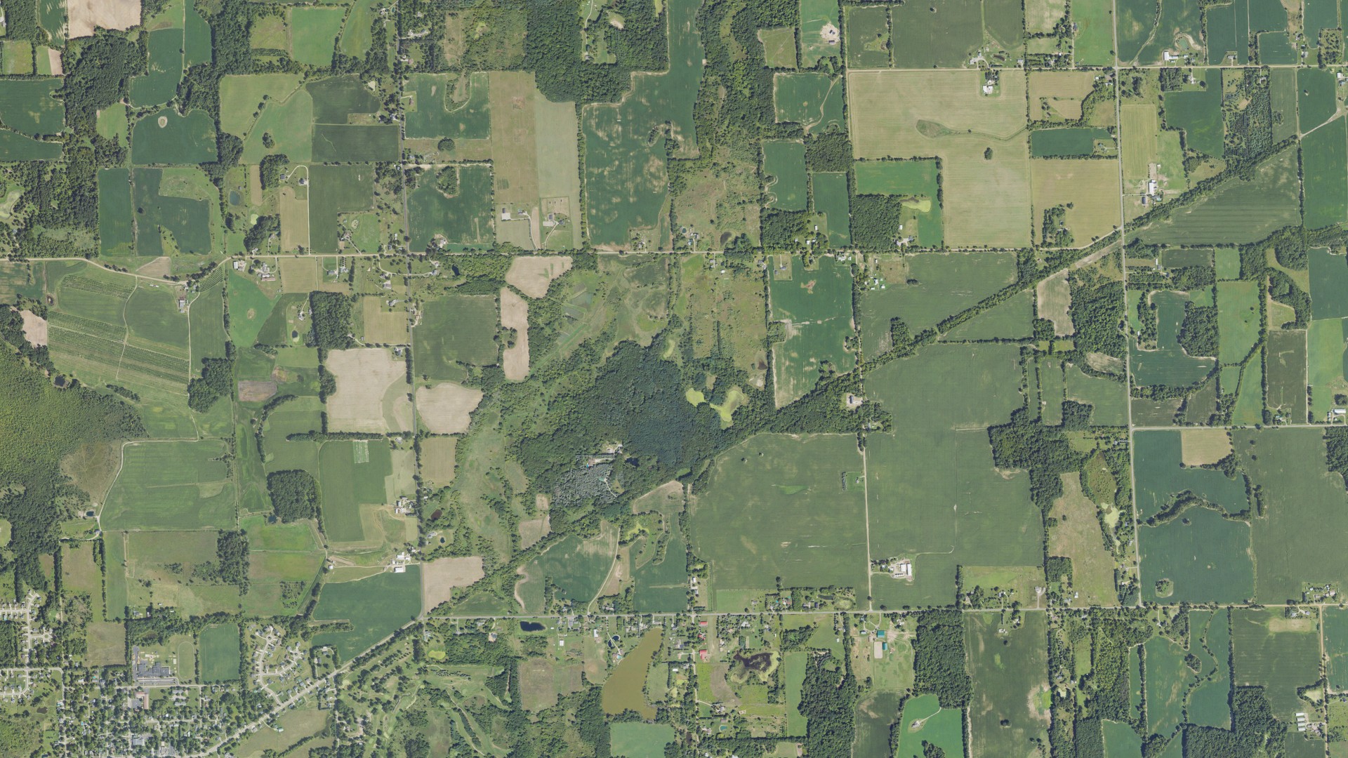 Aerial view of land around Sciota, Michigan
