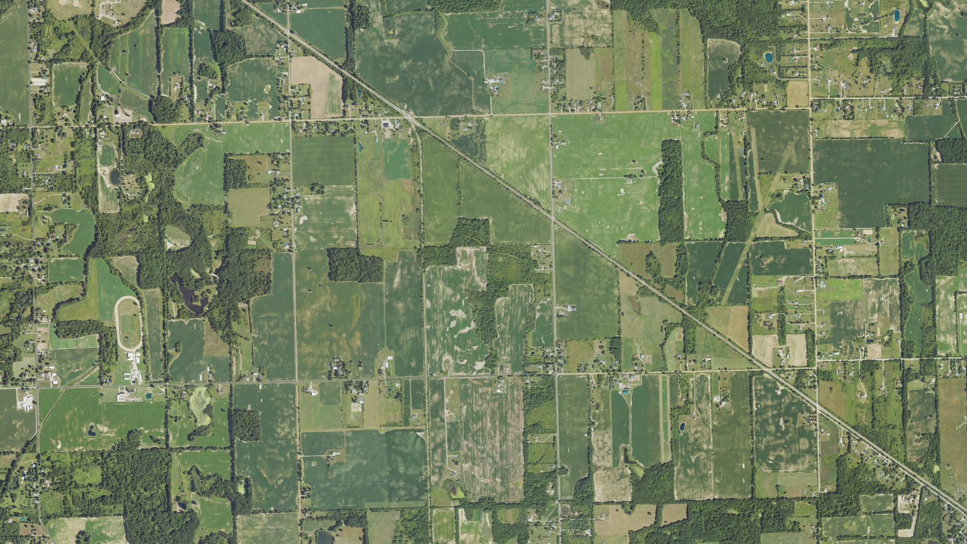 Aerial view of land around Vernon, Michigan