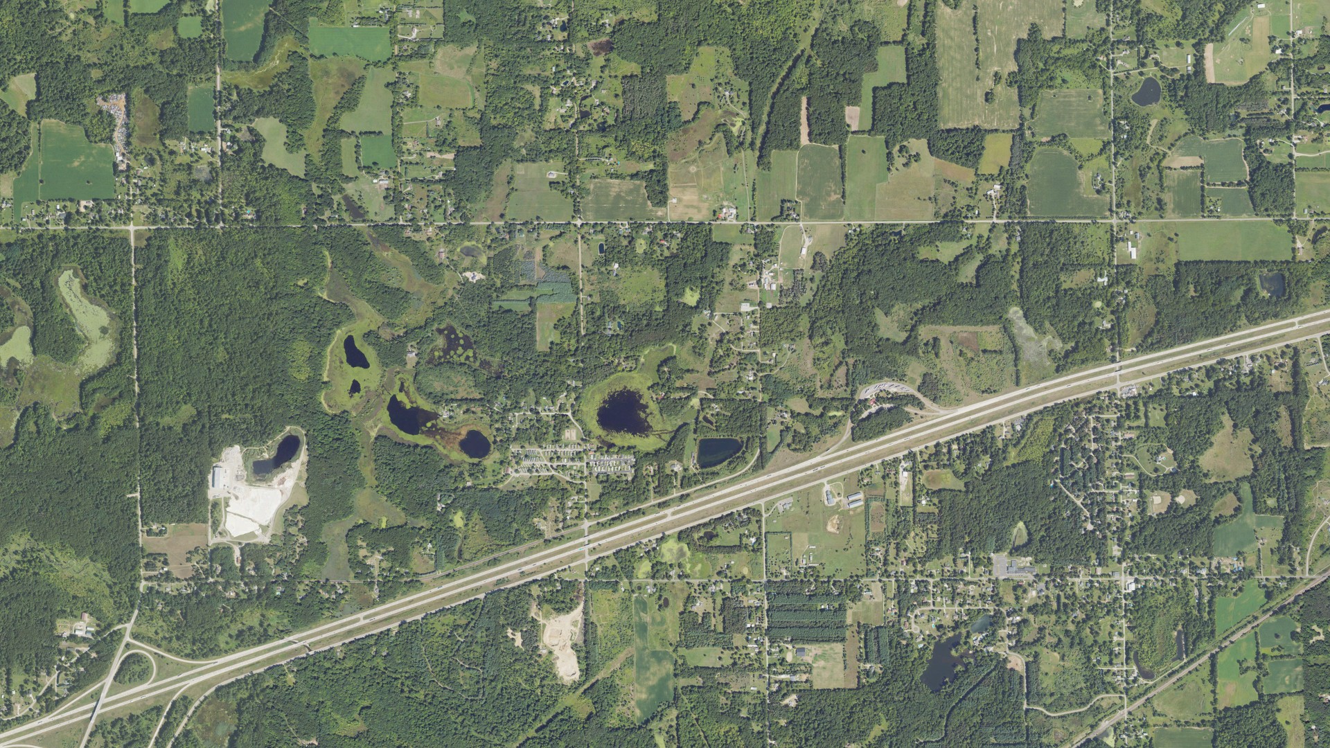 Aerial view of land around Woodhull, Michigan