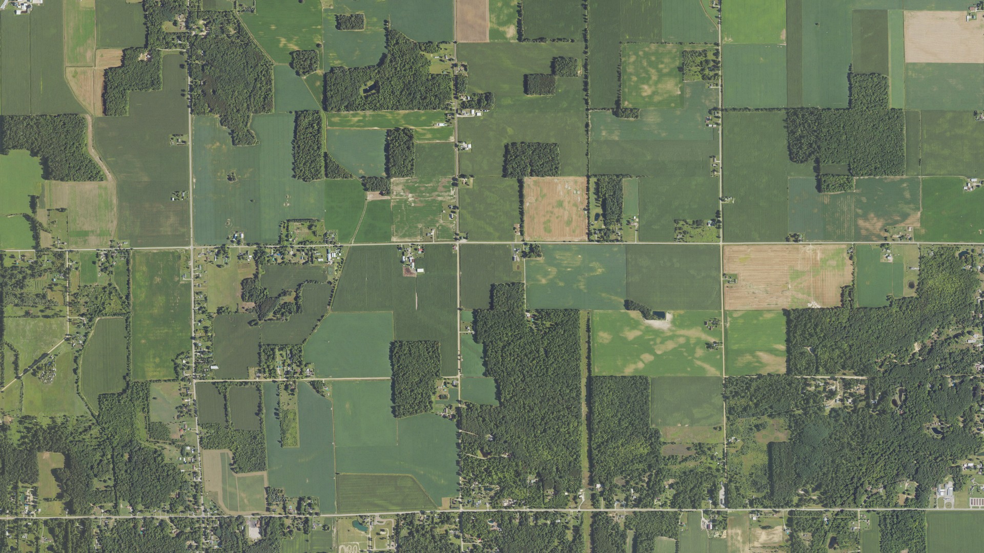 Natural-color aerial photograph of land around Arbela, Michigan