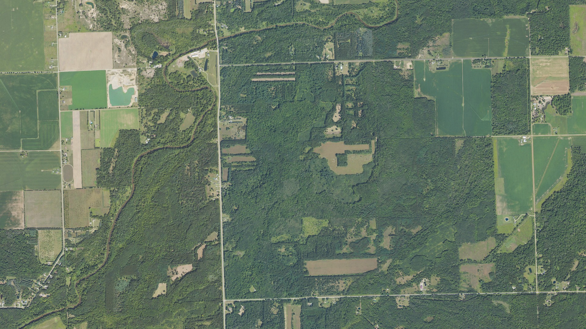 Aerial view of land around Ellington, Michigan