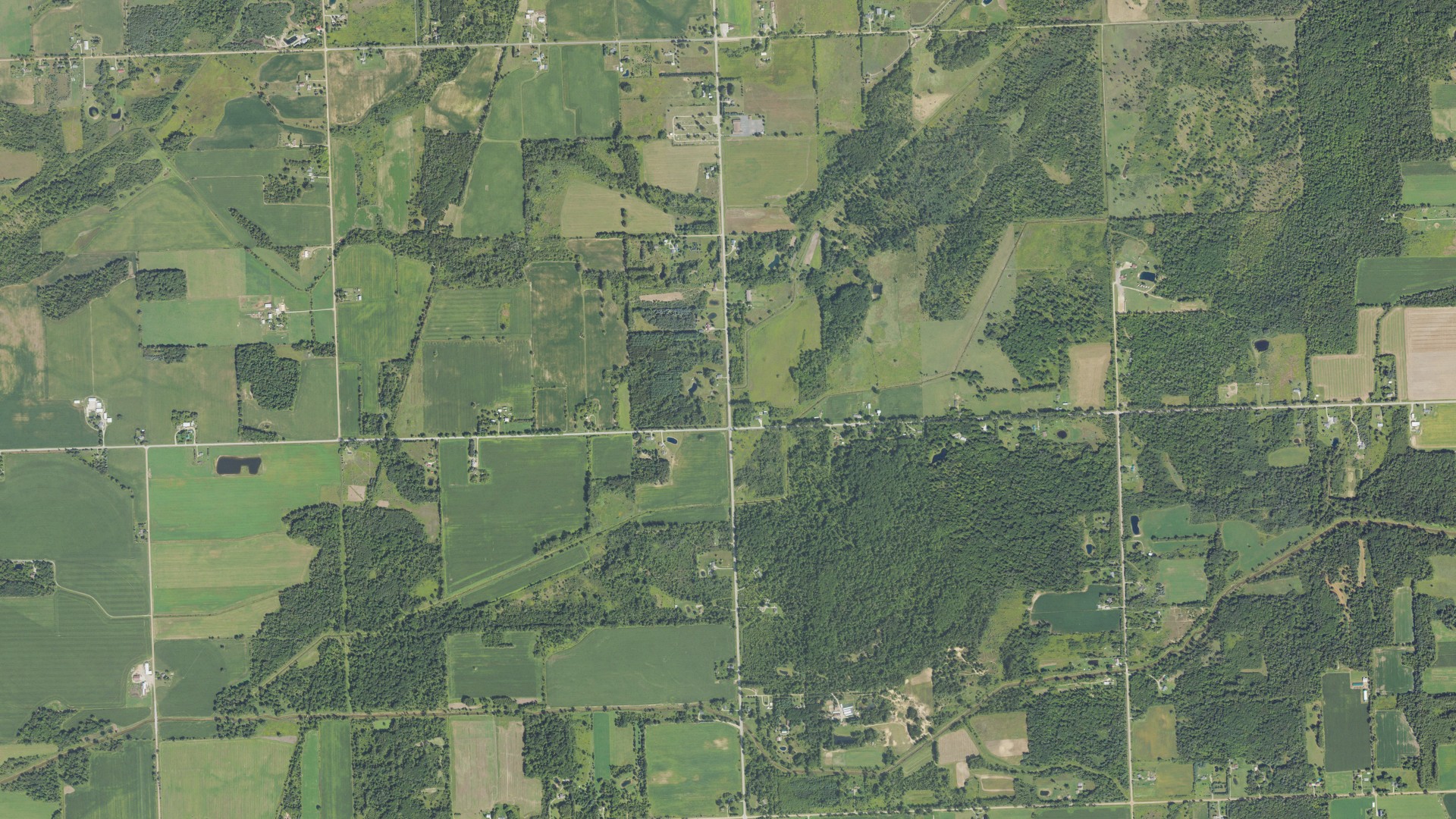 Aerial view of land around Novesta, Michigan