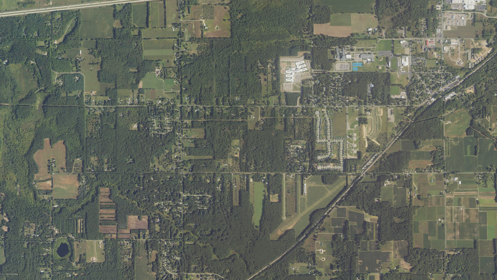 Aerial view of land around Antwerp, Michigan