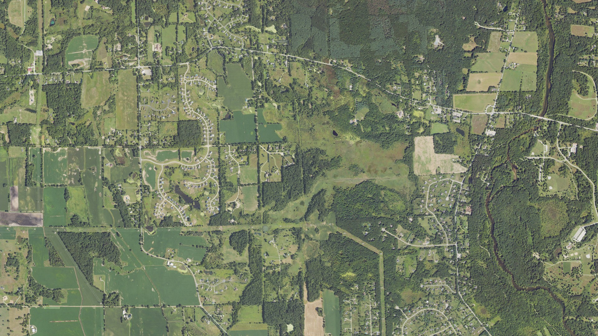 Aerial view of land around Dexter, Michigan