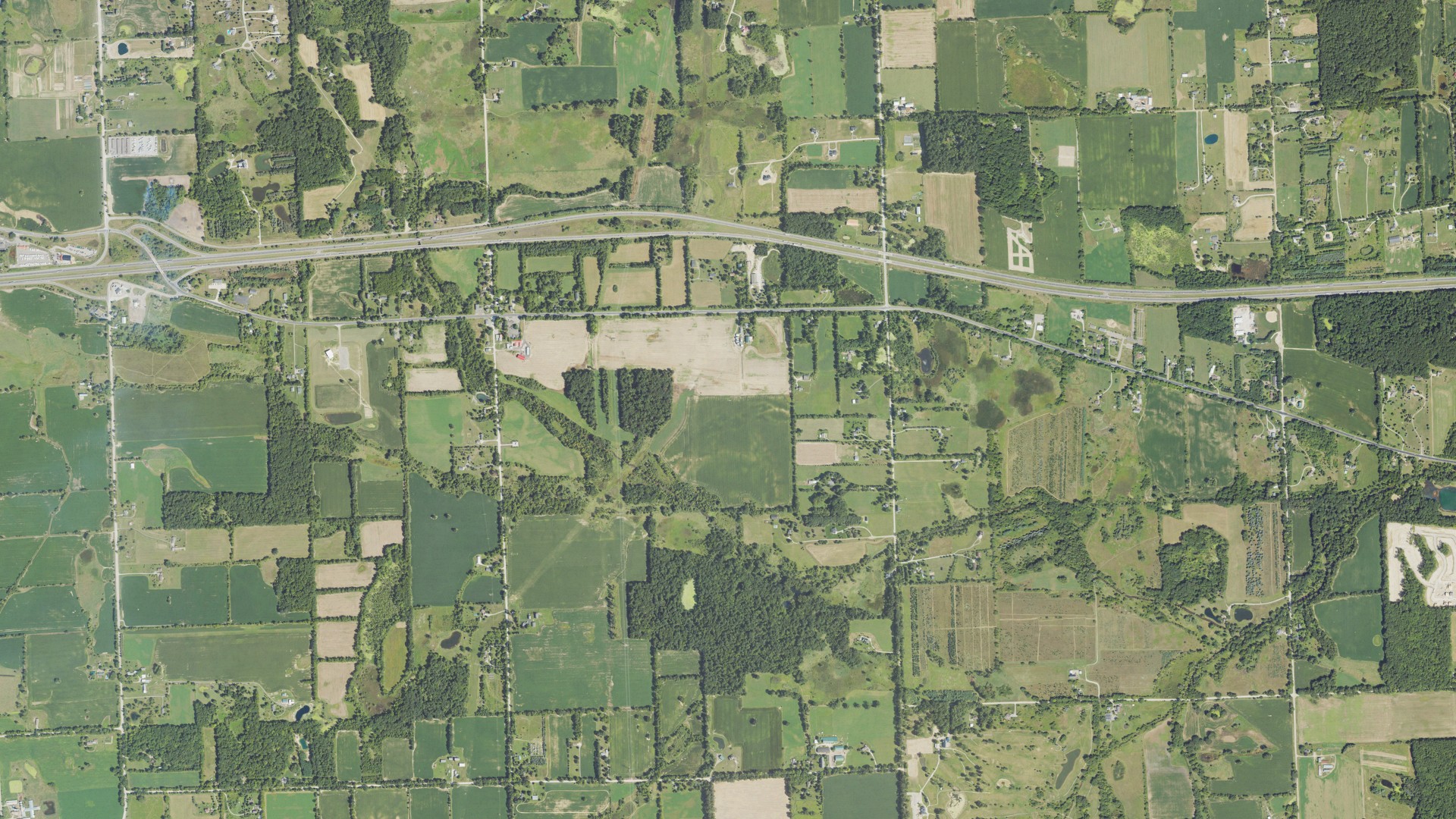 Aerial view of land around Lima, Michigan