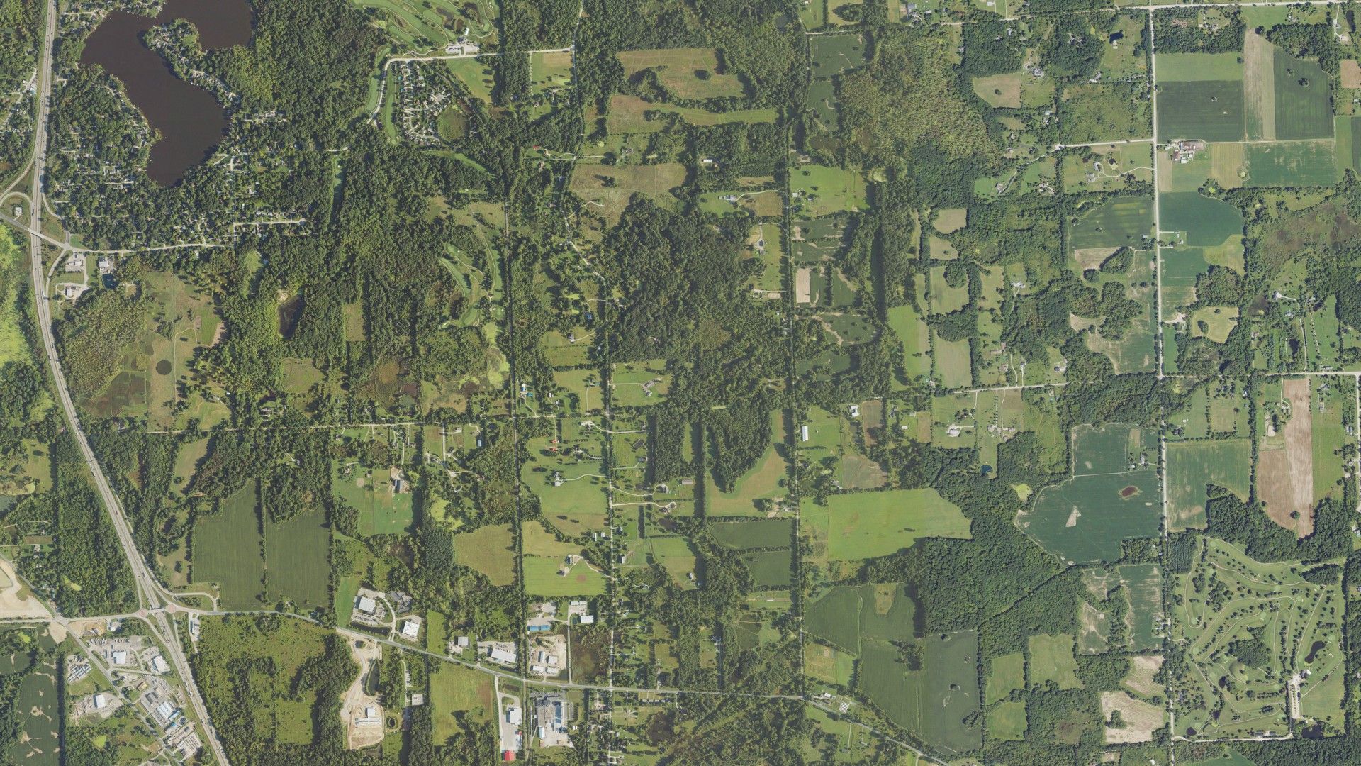 Aerial view of land around Northfield, Michigan