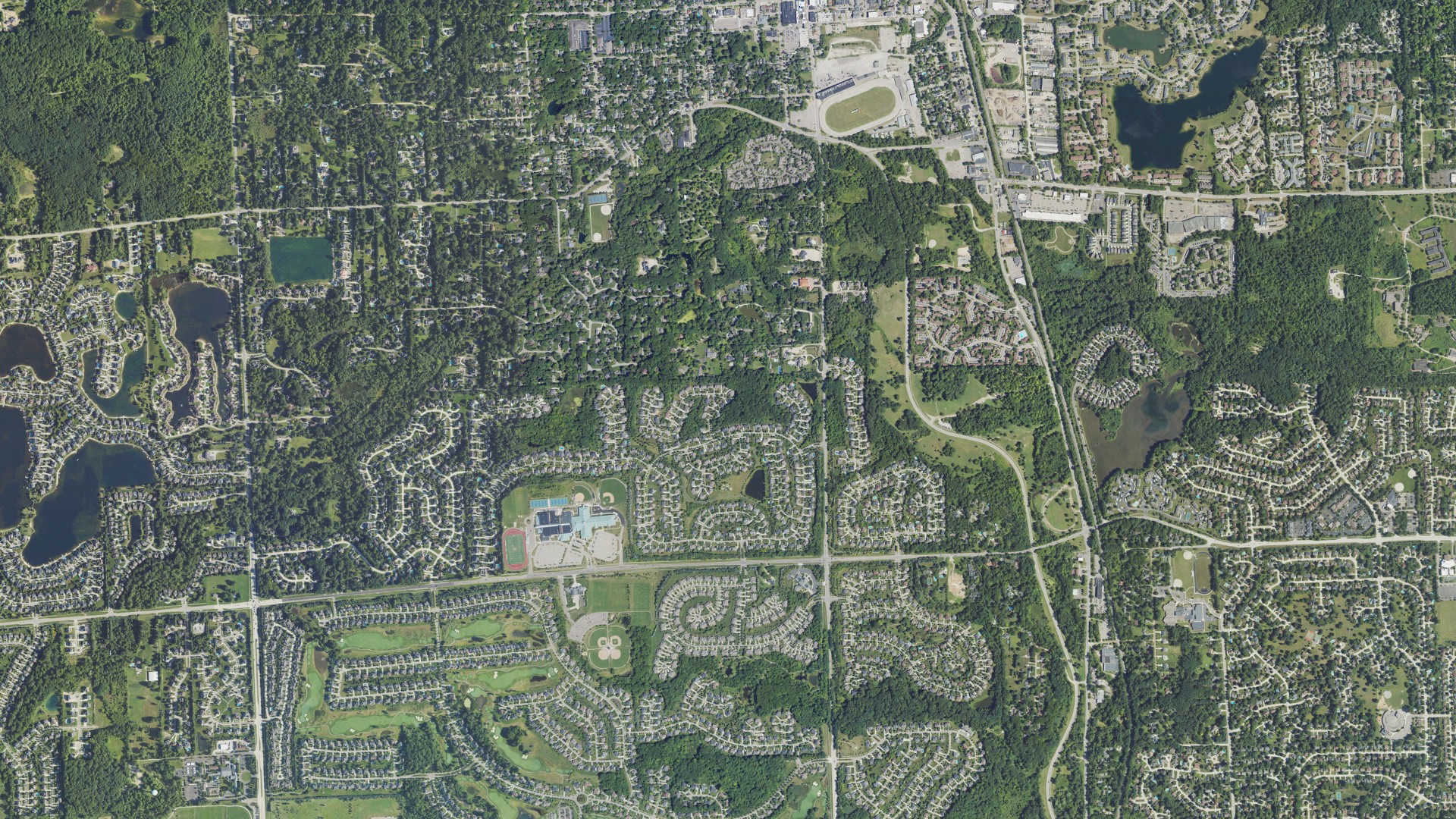 Aerial view of land around Northville, Michigan