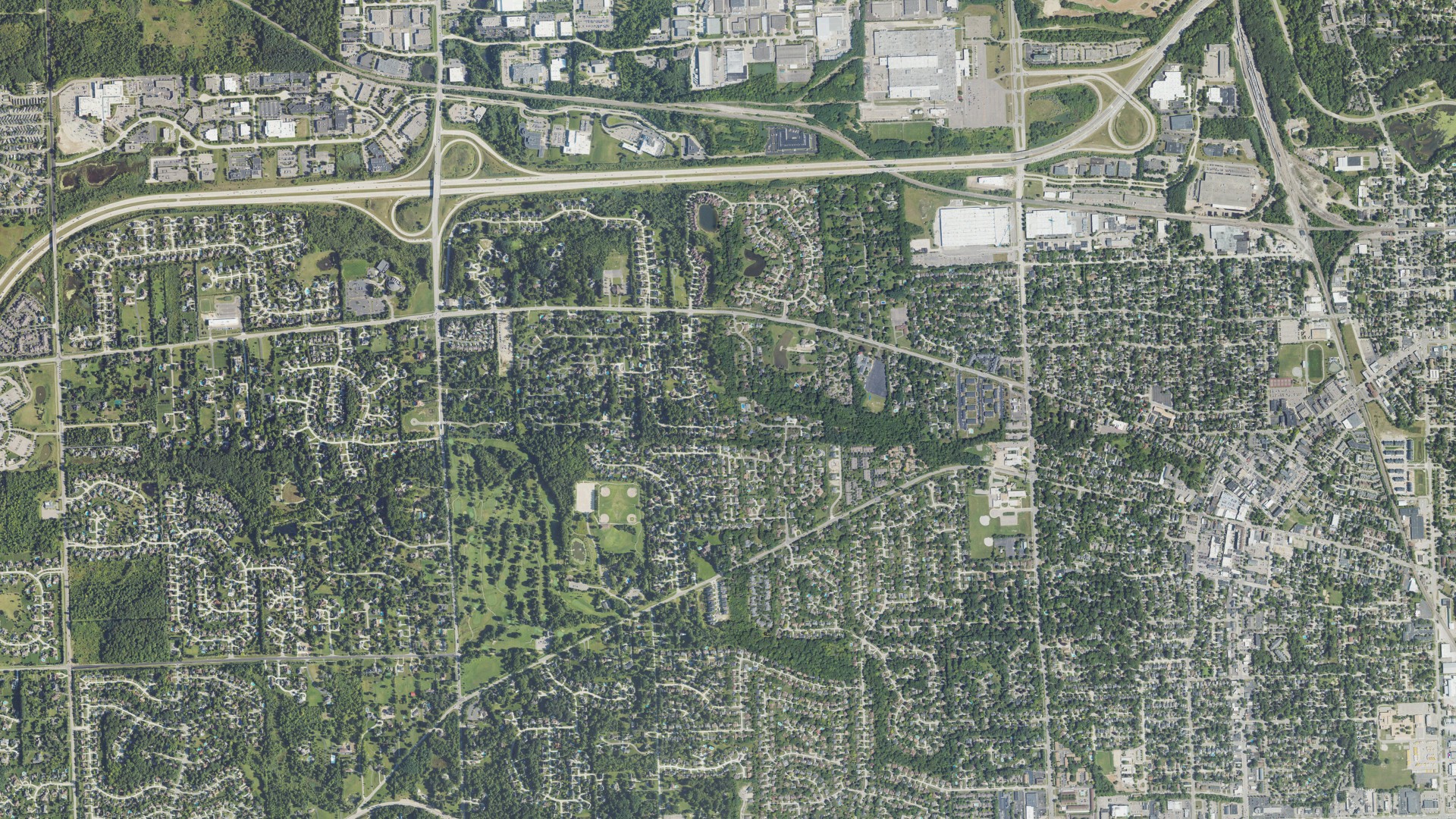 Natural-color aerial photograph of land around Plymouth charter, Michigan